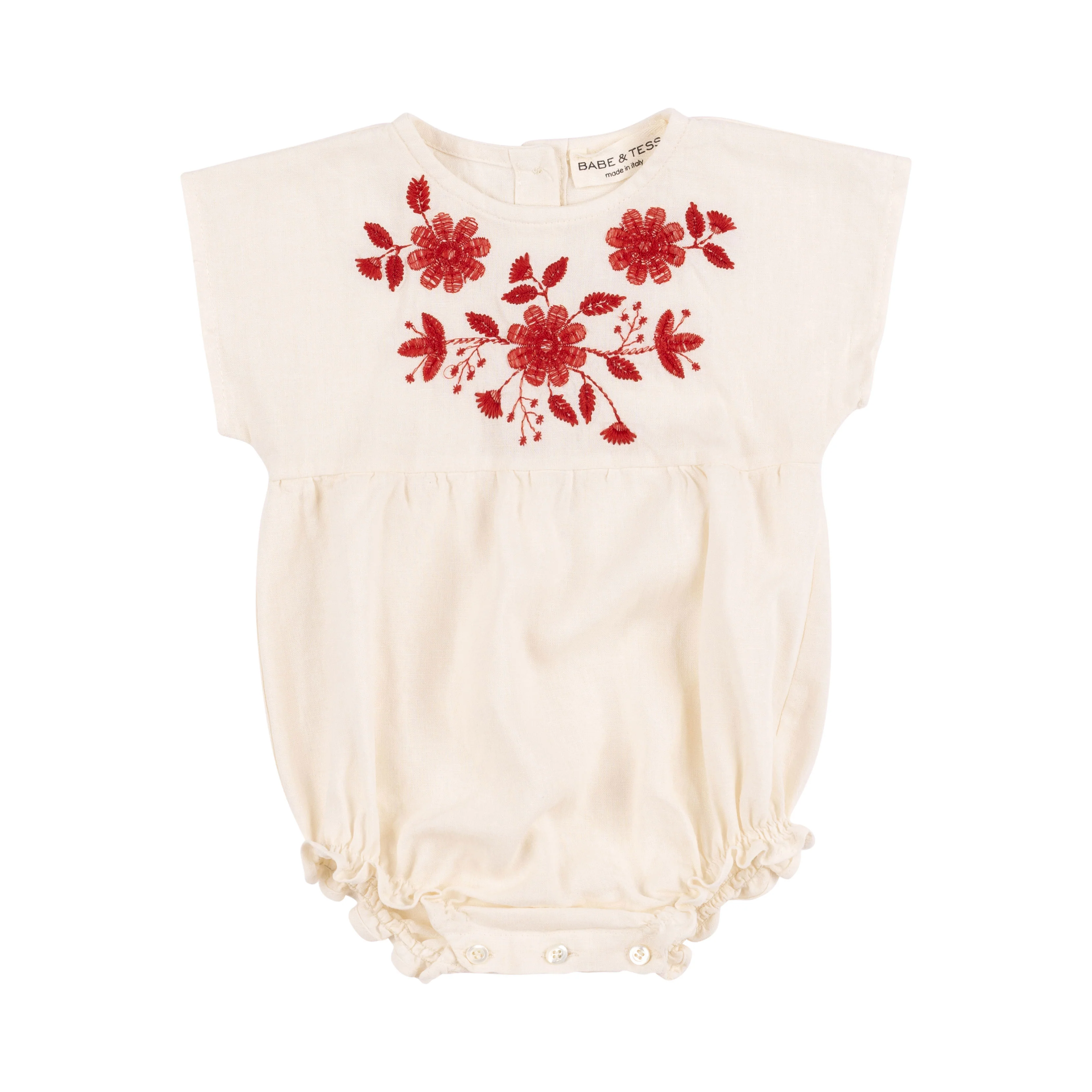 Babe and Tess Natural Red Embroidery India Romper