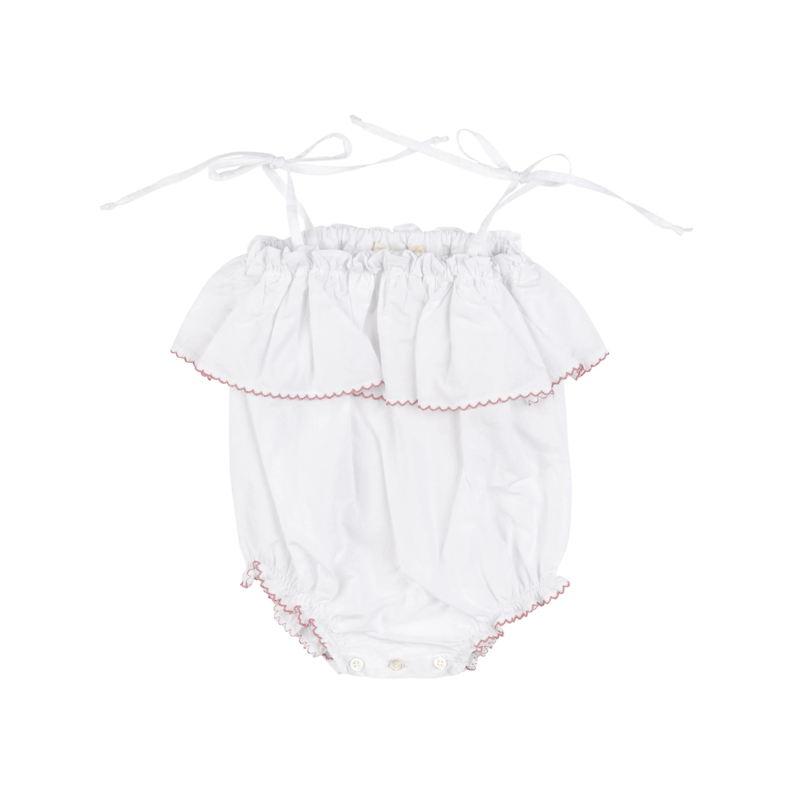 Babe and Tess White/Rose Volant Romper