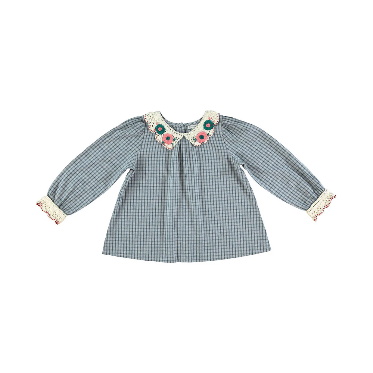 Bebe Organic Blue Check Rhea Blouse