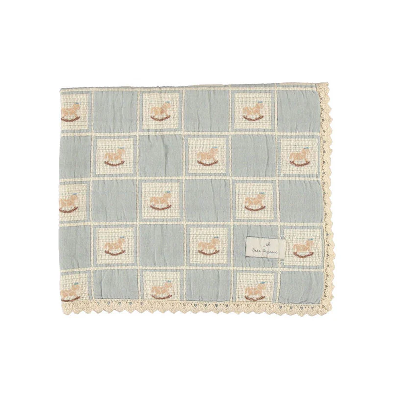 Bebe Organic Blue Rocking Horse Patchwork Blanket