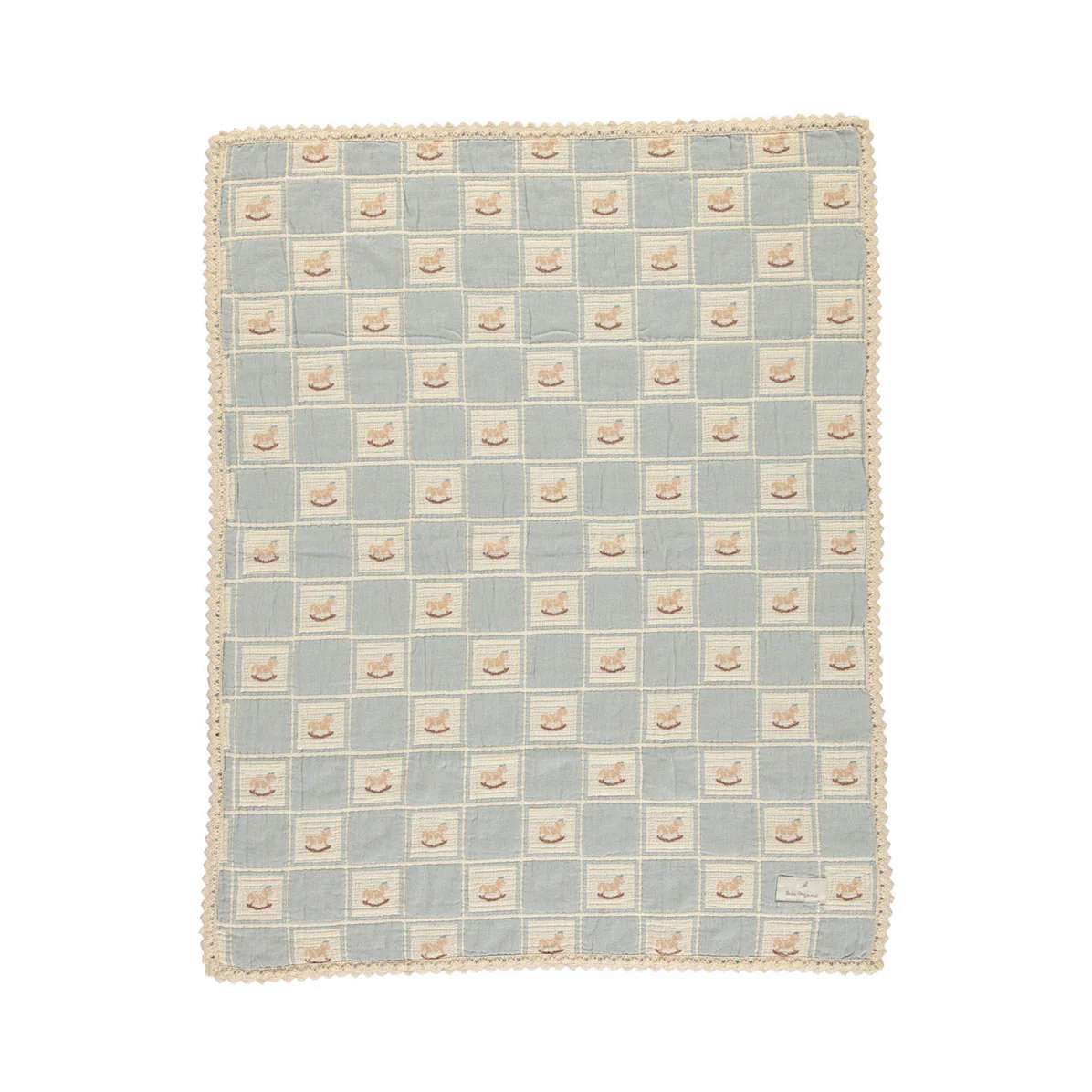 Bebe Organic Blue Rocking Horse Patchwork Blanket - Image 2