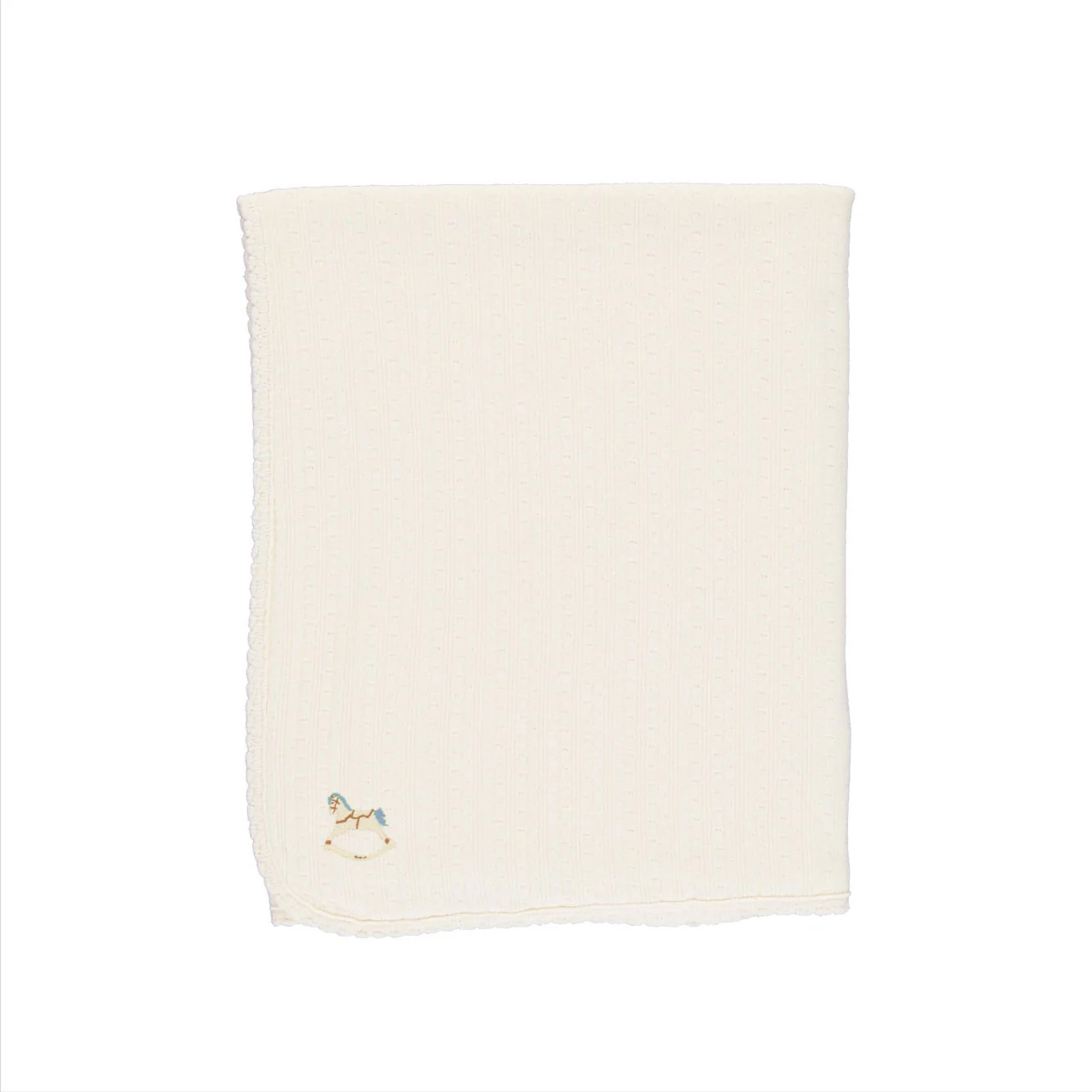 Bebe Organic Natural Pointelle Blue Rocking Horse Bebe Blanket