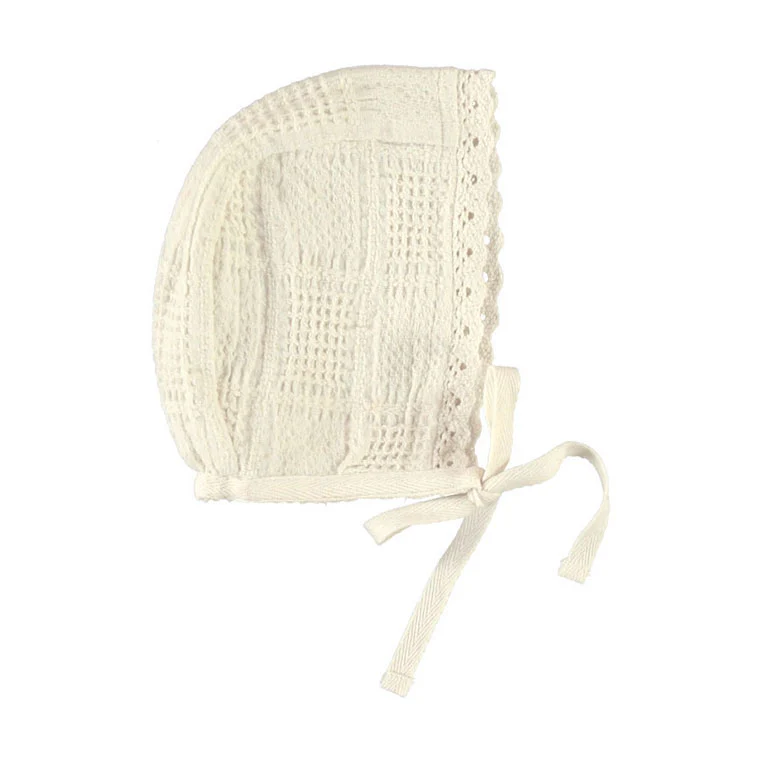Bebe Organic Natural Squares Sky Bonnet