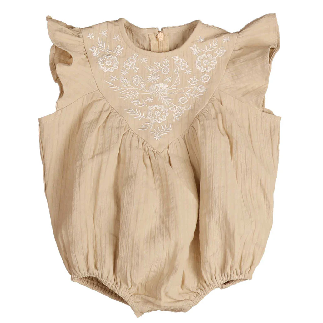 Belati Beige Embroidered V Yoke