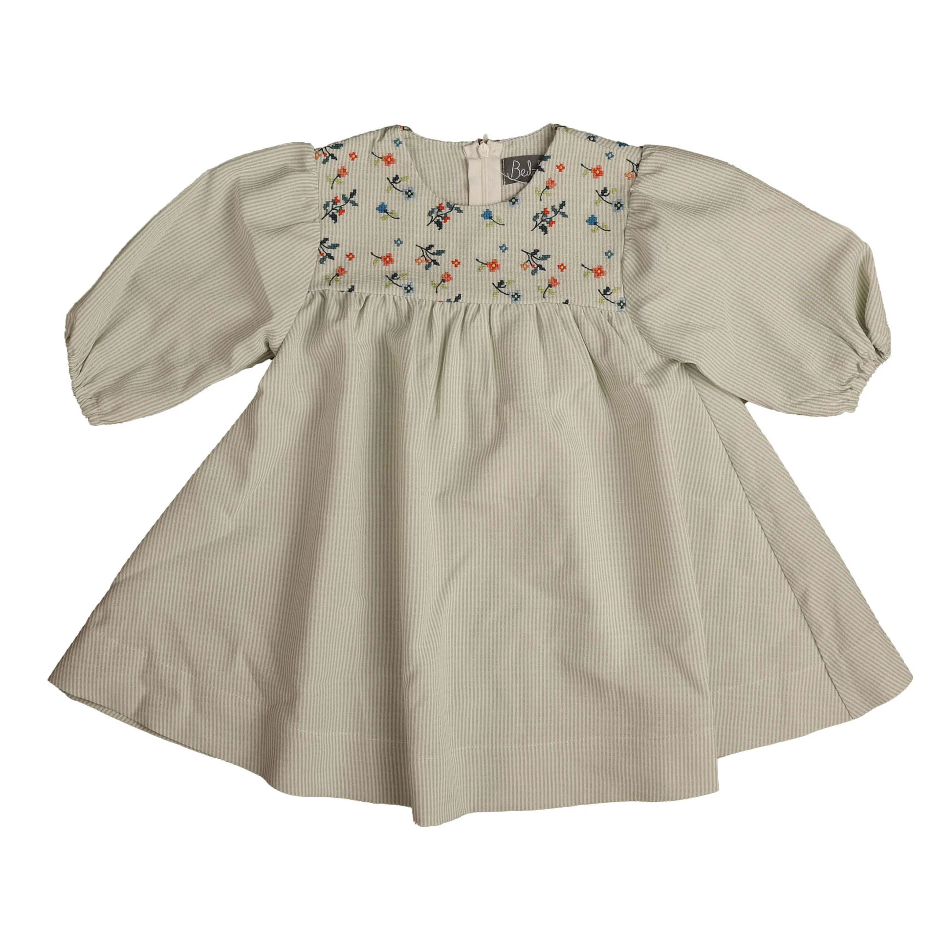 Belati Green Embroidered Round Yoke Dress