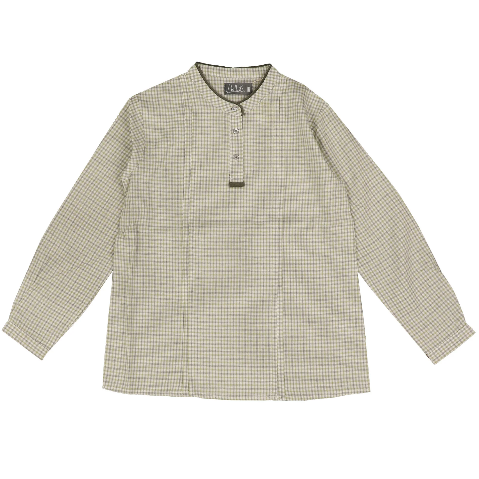 Belati Green Plaid Mandarin Neck Shirt