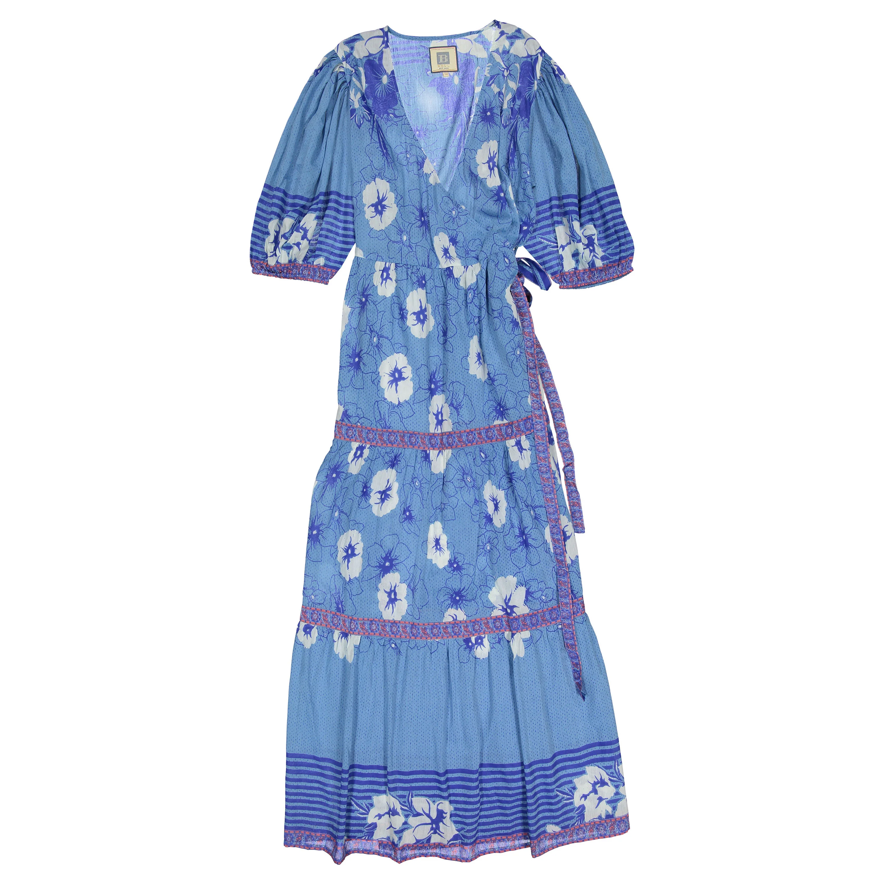 Bell Blue/White Flowers Flora Wrap Dress