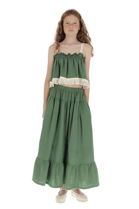 Belle Chiara Cactus Cotton Long Ruffle Skirt - Image 4