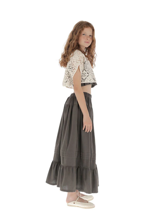 Belle Chiara Cotton Volcanic Earth Long Ruffle Skirt - Image 2