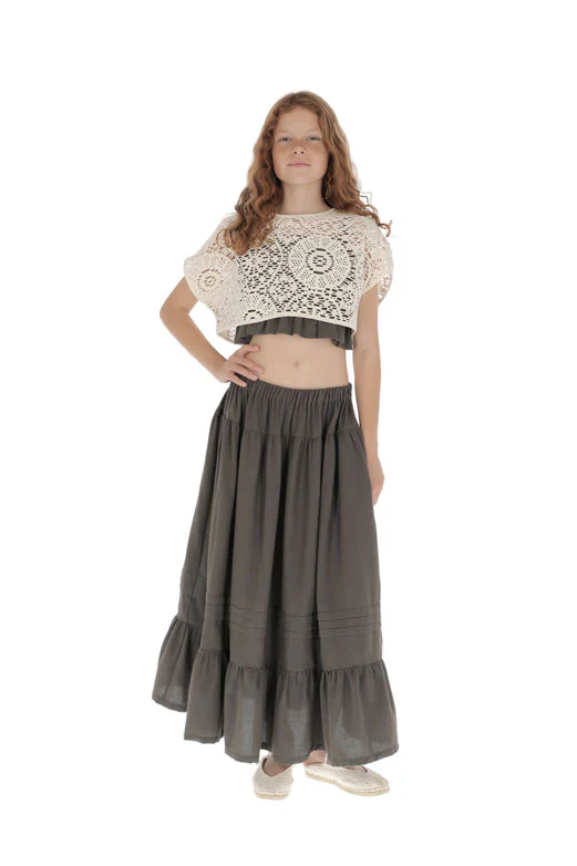 Belle Chiara Cotton Volcanic Earth Long Ruffle Skirt - Image 3