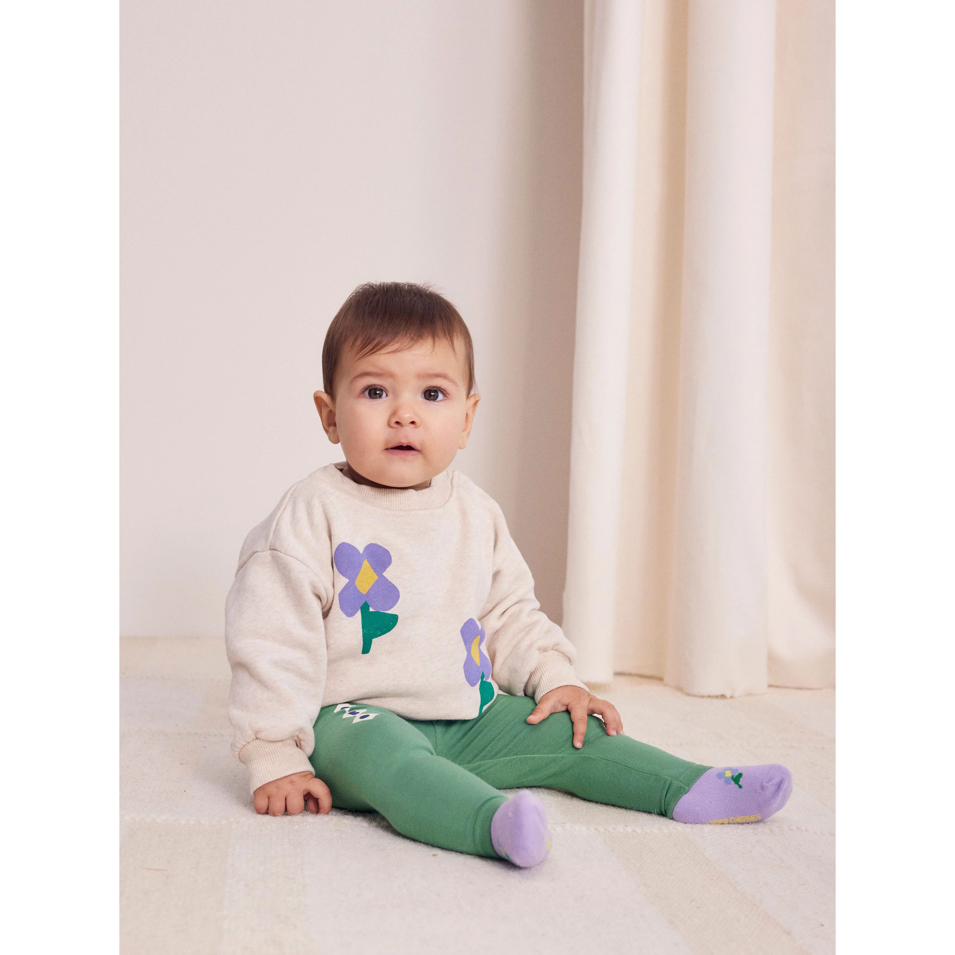 Bobo Choses Beige Pansy Flower Baby Sweatshirt - Image 2