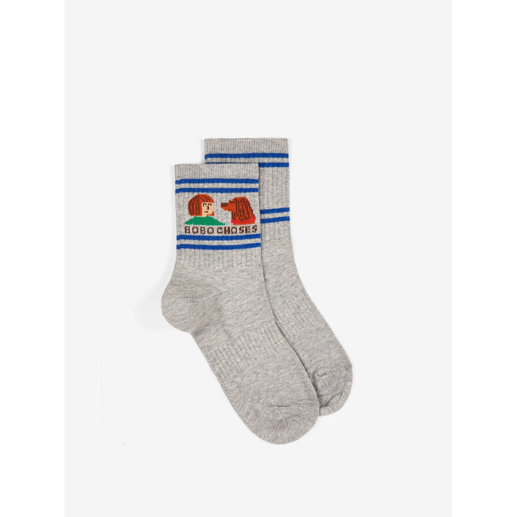 Bobo Choses Heather Grey Friends In A Pickle Short Socks