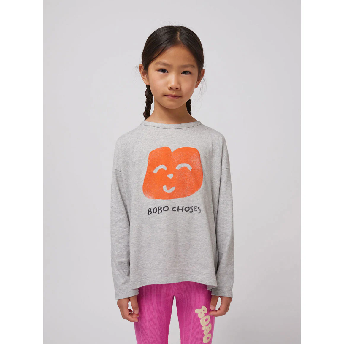 Bobo Choses Heather Grey Joyful Face T-Shirt - Image 2