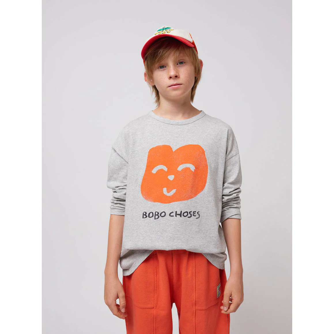 Bobo Choses Heather Grey Joyful Face T-Shirt - Image 4