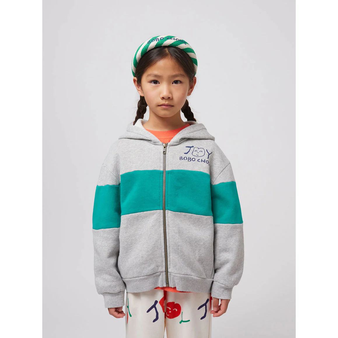 Bobo Choses Heather Grey Smiling Zip Up Hoodie - Image 2