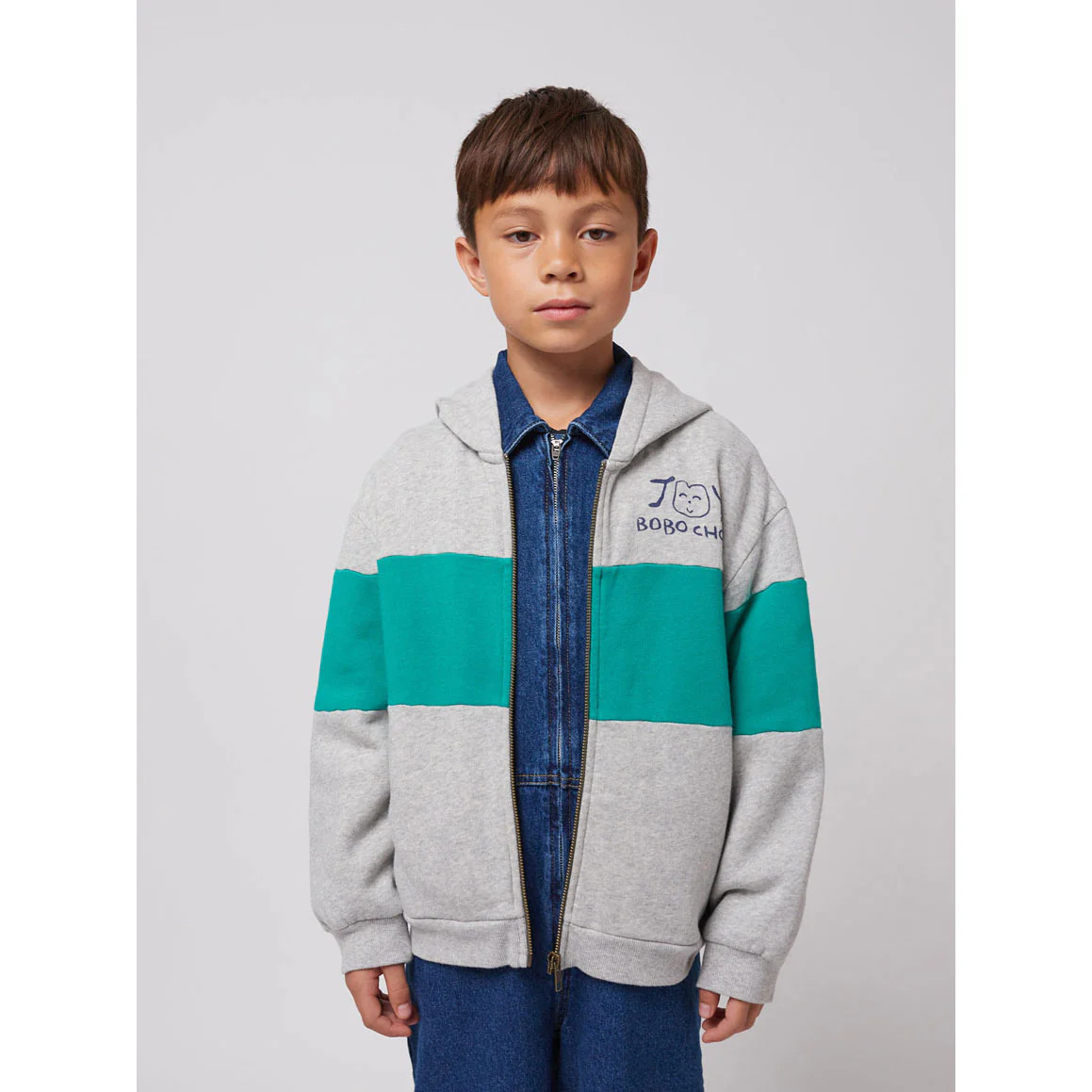 Bobo Choses Heather Grey Smiling Zip Up Hoodie - Image 3