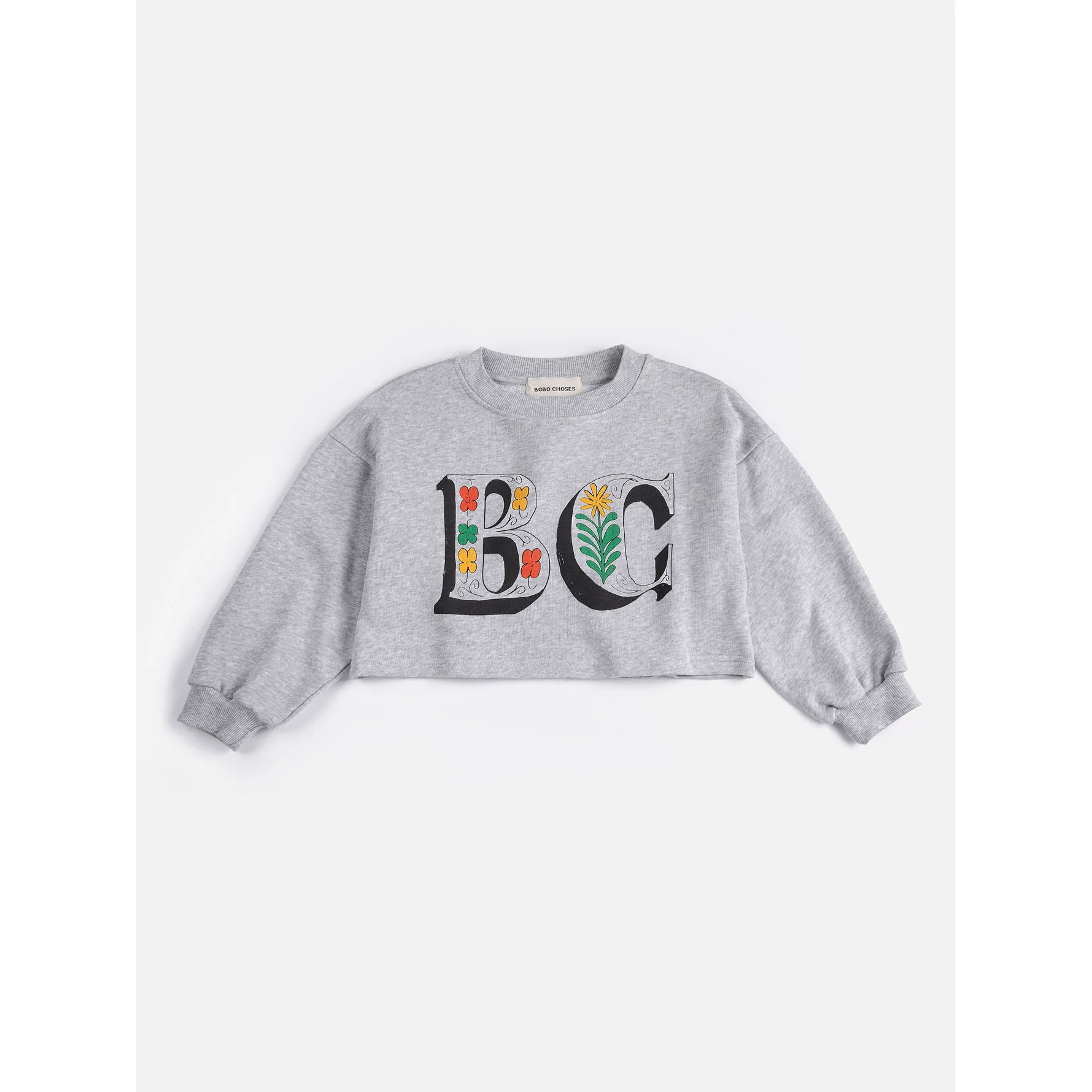 Bobo Choses Heather Grey Spring Letters Cropped Sweatshirt