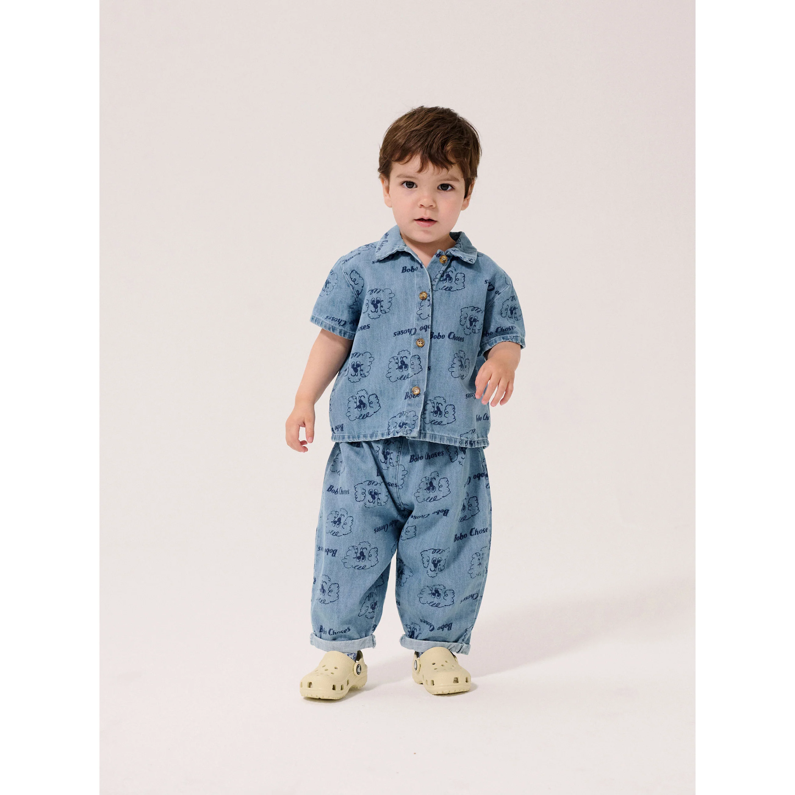 Bobo Choses Light Blue Dog All Over Denim Baby Shirt - Image 2