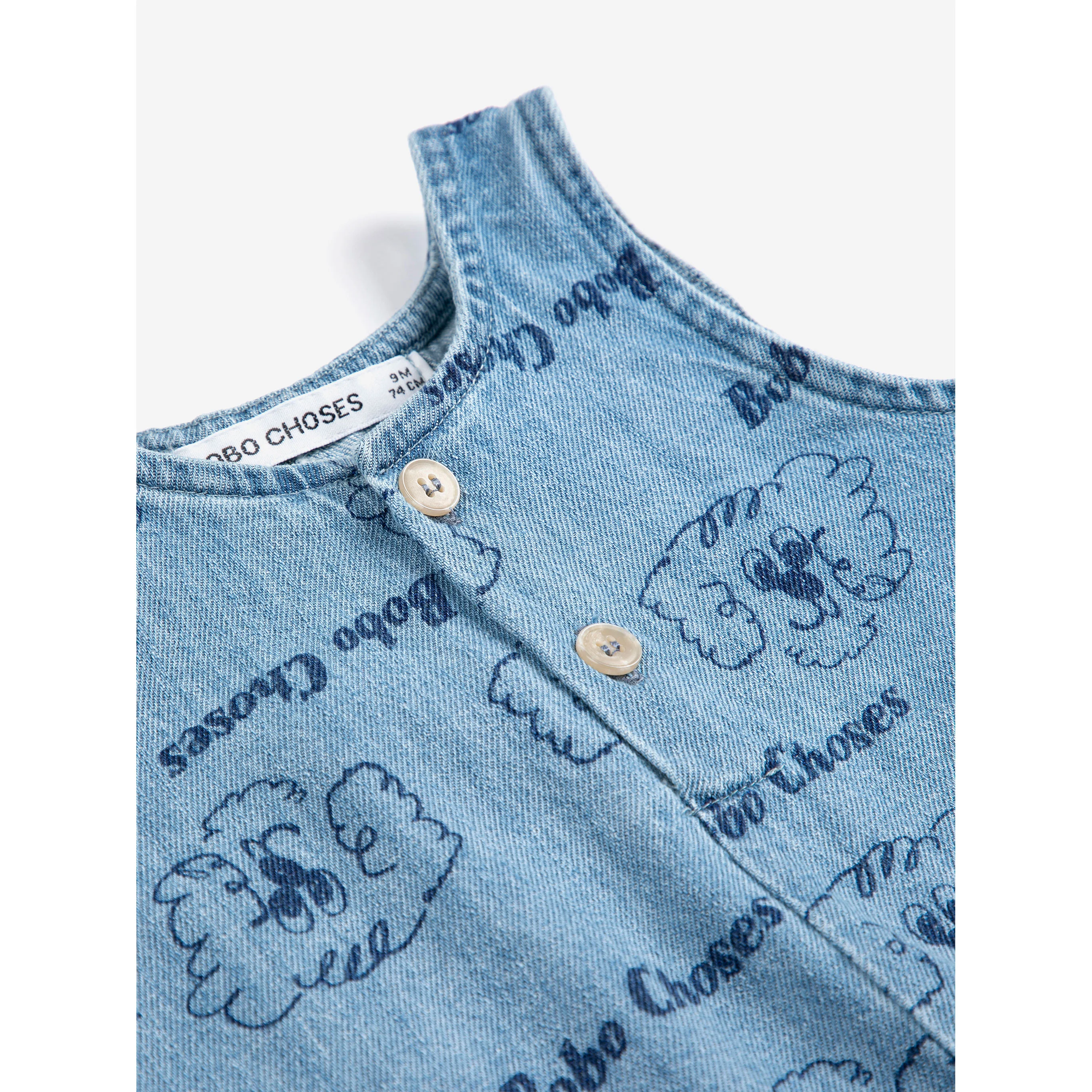 Bobo Choses Light Blue Dog All Over Denim Playsuit - Image 3