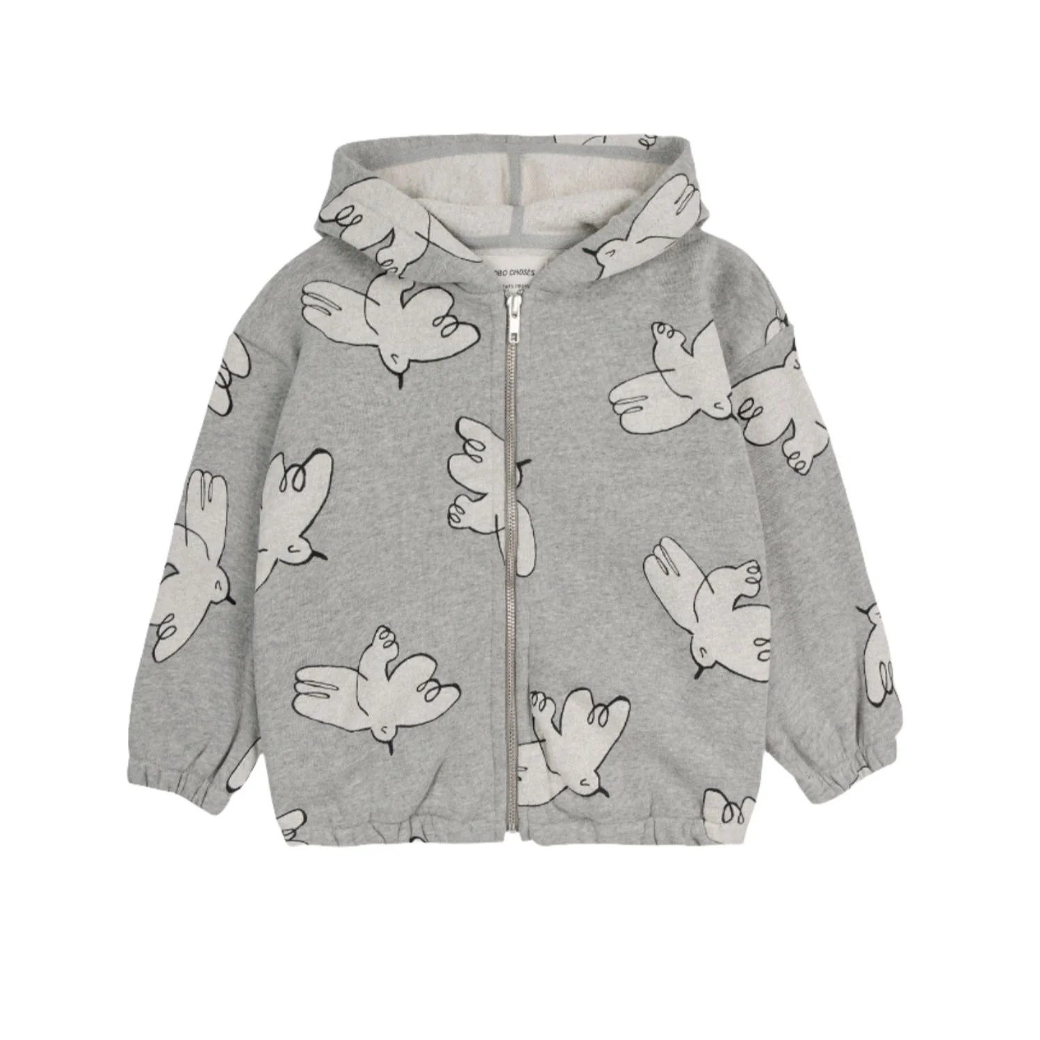 Bobo Choses Light Heather Freedom Bird Allover Zipped Hoodie