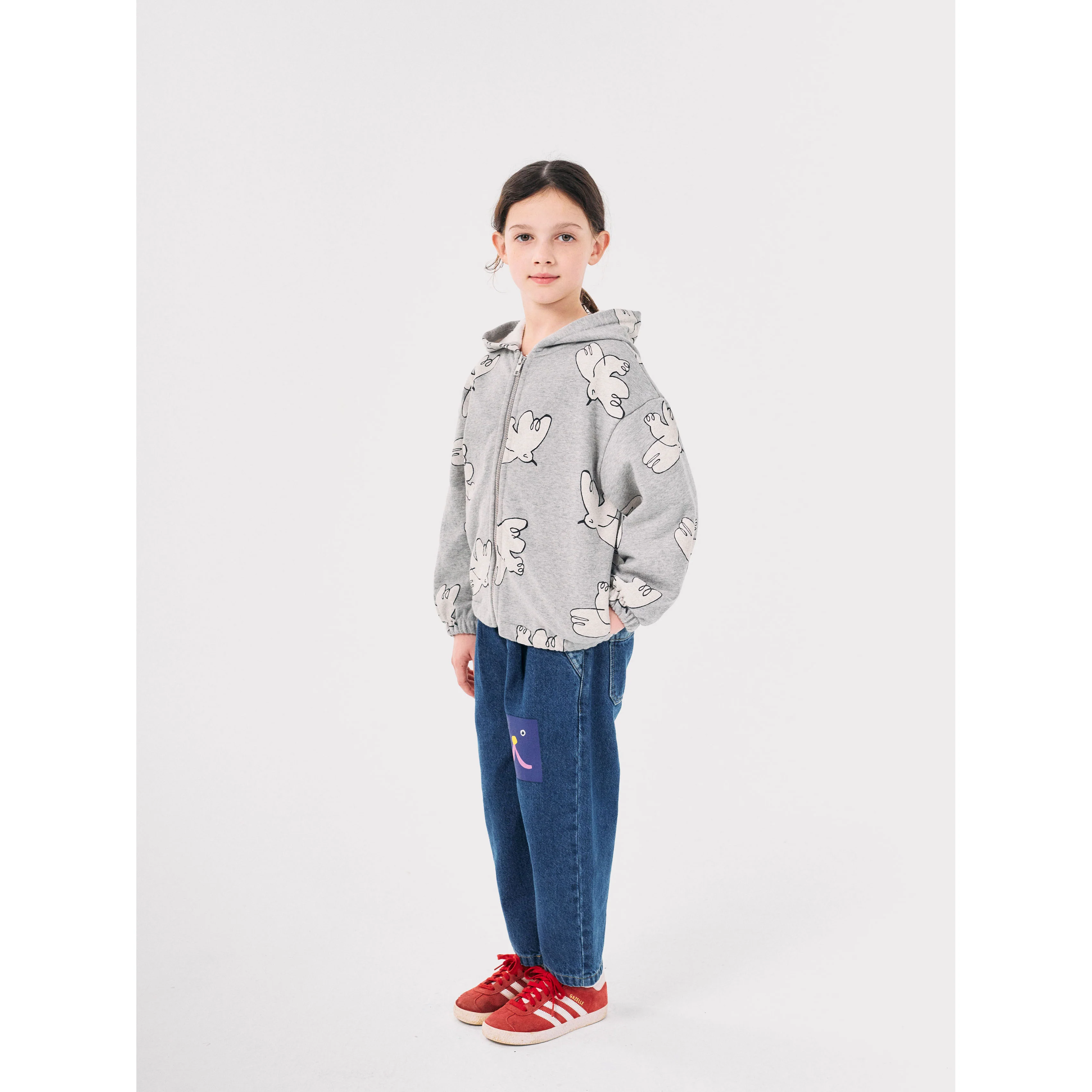 Bobo Choses Light Heather Freedom Bird Allover Zipped Hoodie - Image 2