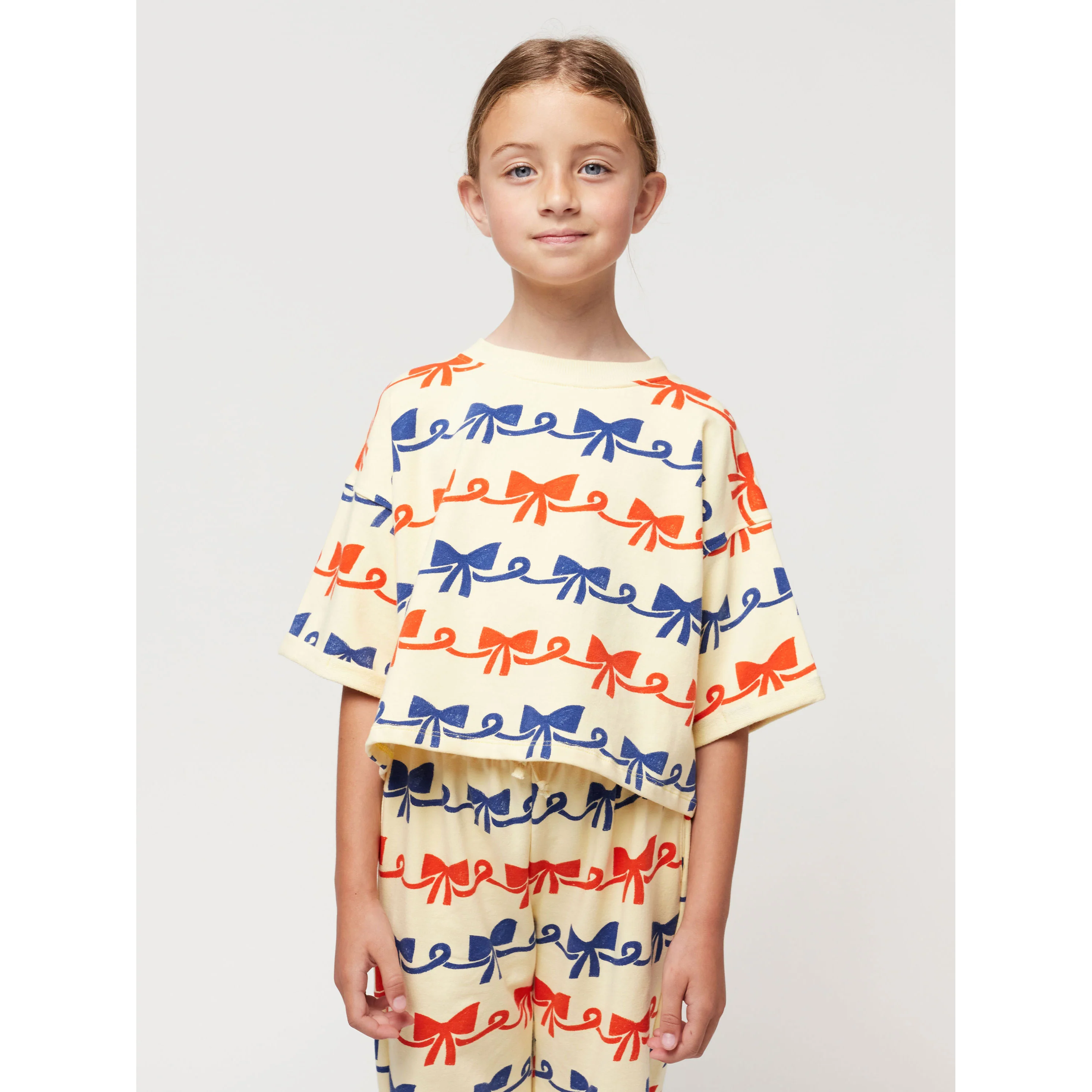 Bobo Choses Light Yellow Ribbon Bow All Over Short Sleeve Sweatshirt - Image 4