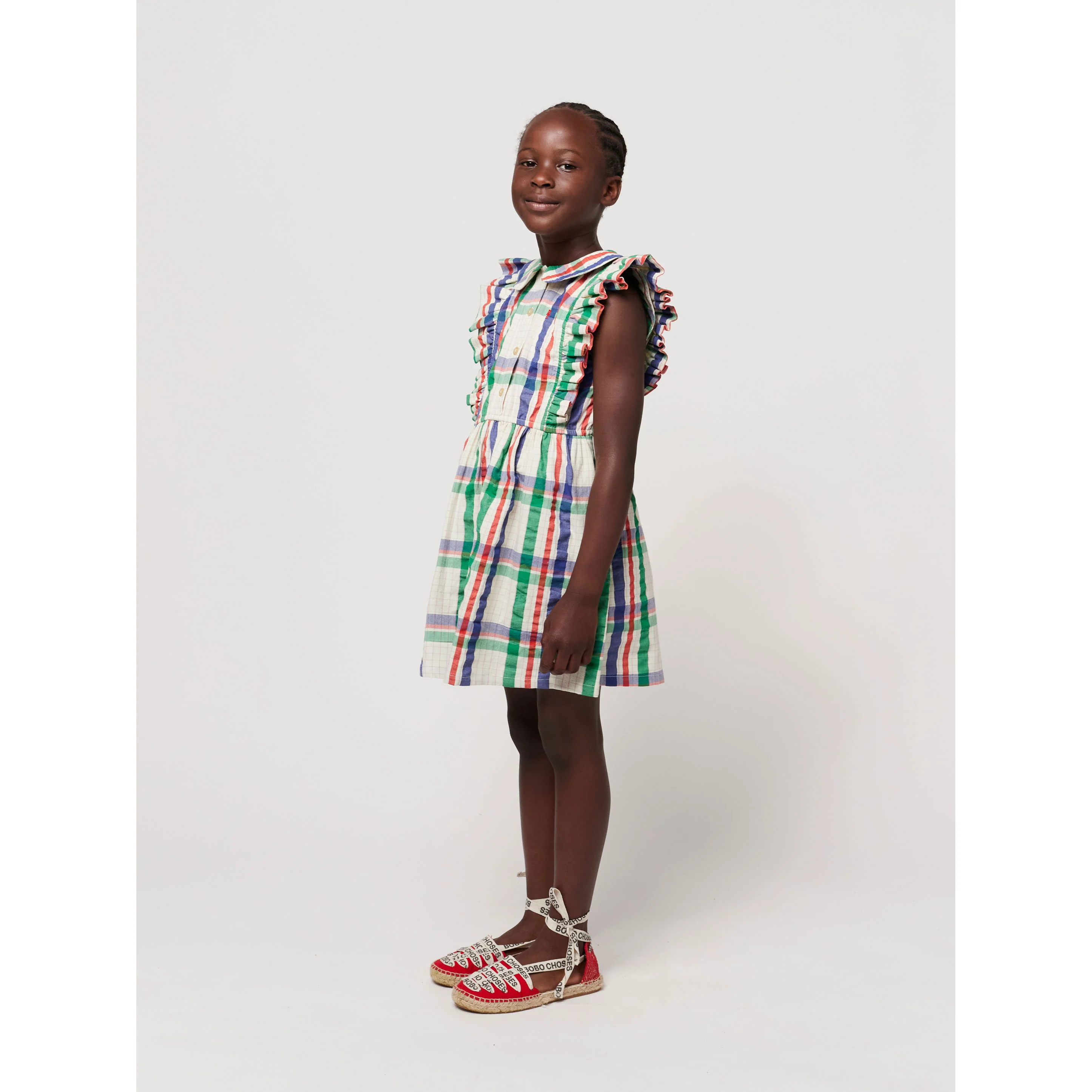 Bobo Choses Multicolor Madras Checks Ruffle Woven Dress - Image 2
