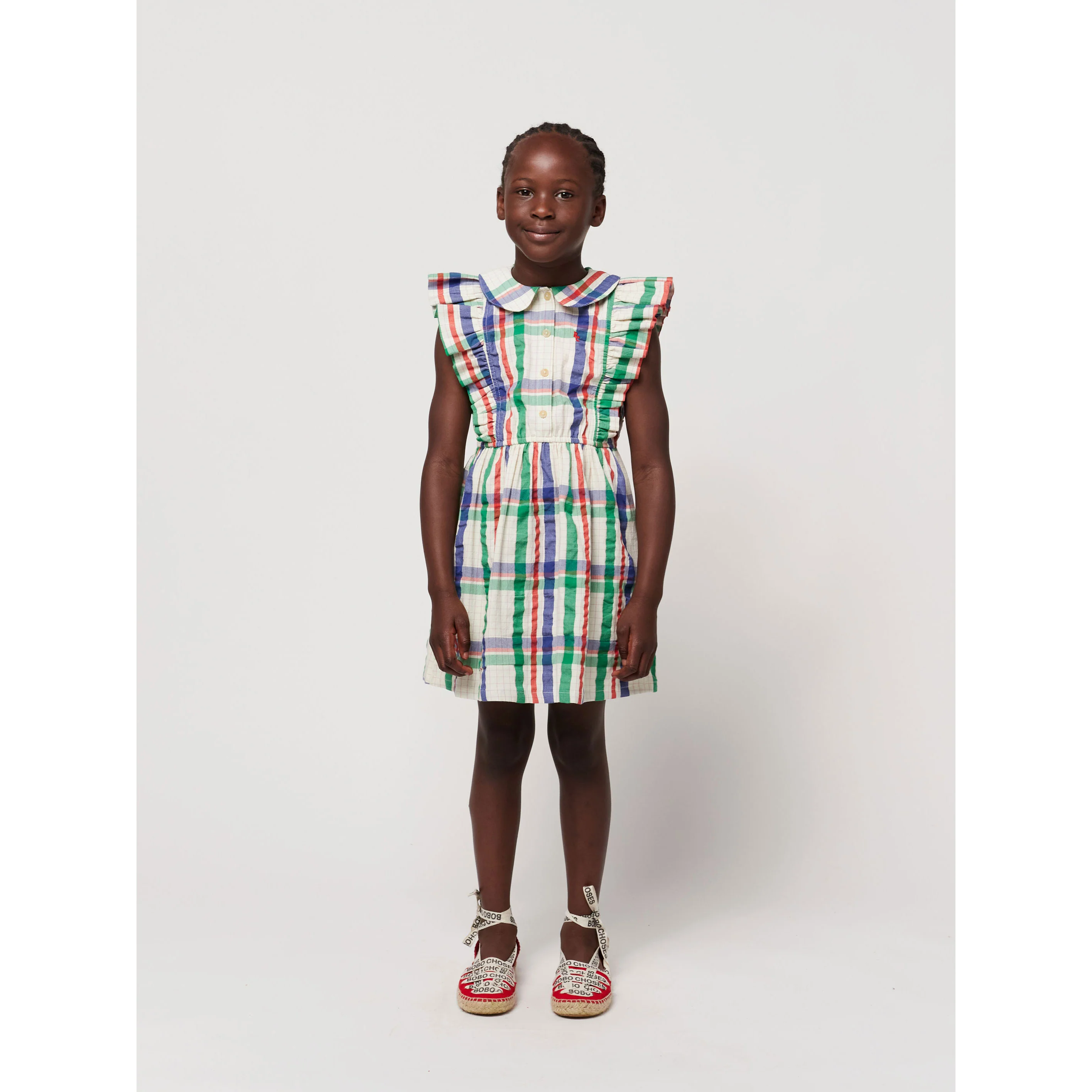 Bobo Choses Multicolor Madras Checks Ruffle Woven Dress - Image 3