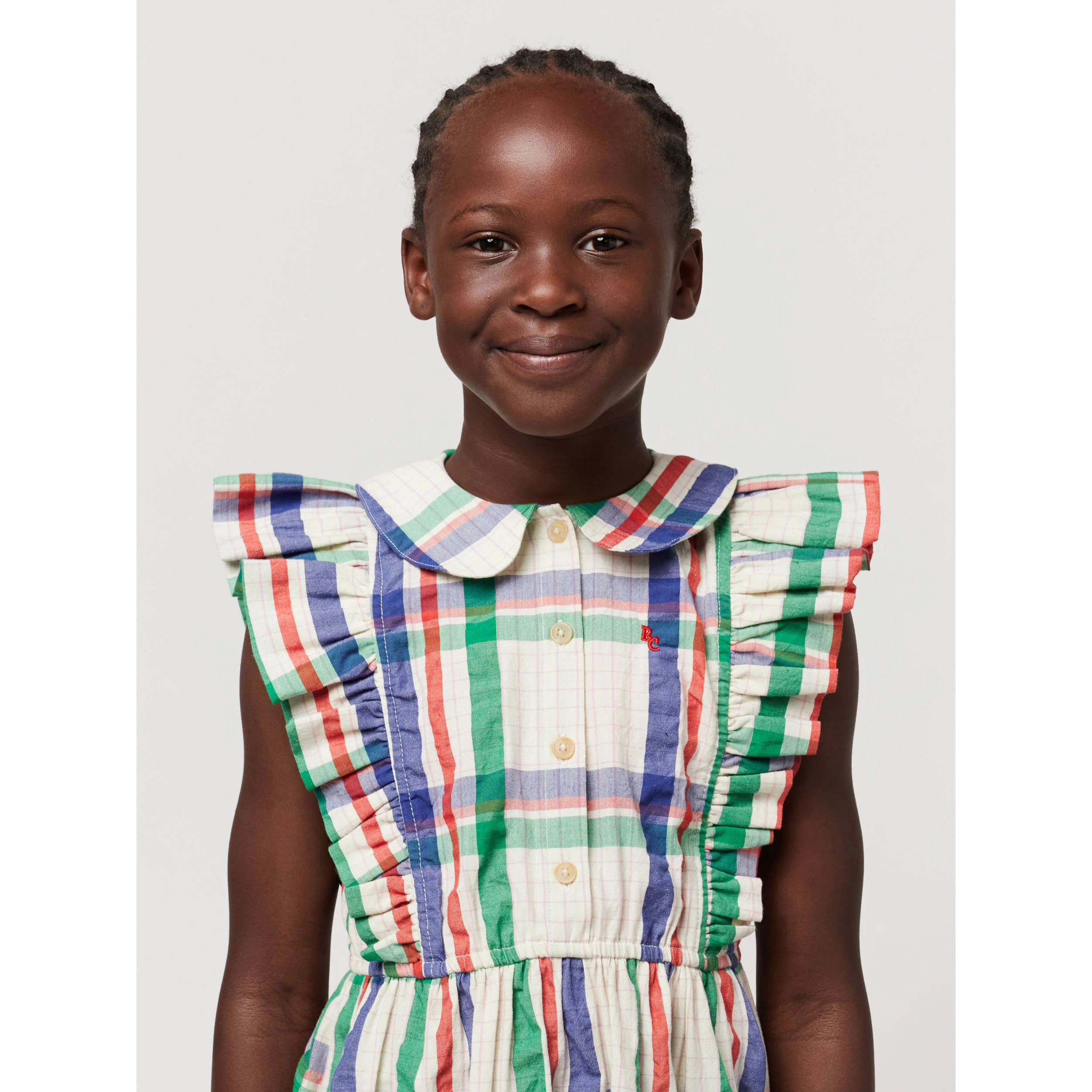 Bobo Choses Multicolor Madras Checks Ruffle Woven Dress - Image 5
