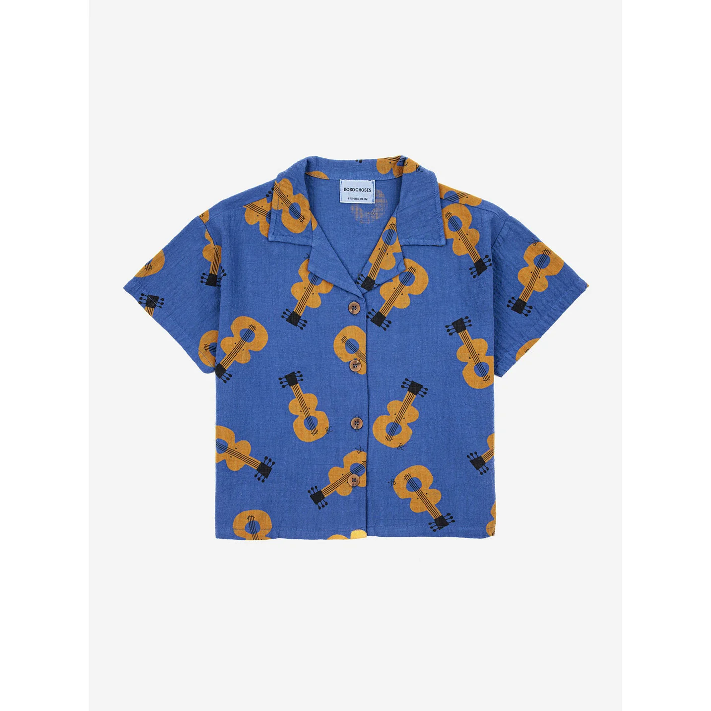 Bobo Choses Navy Blue Acoustic Guitar All Over Woven Shirt
