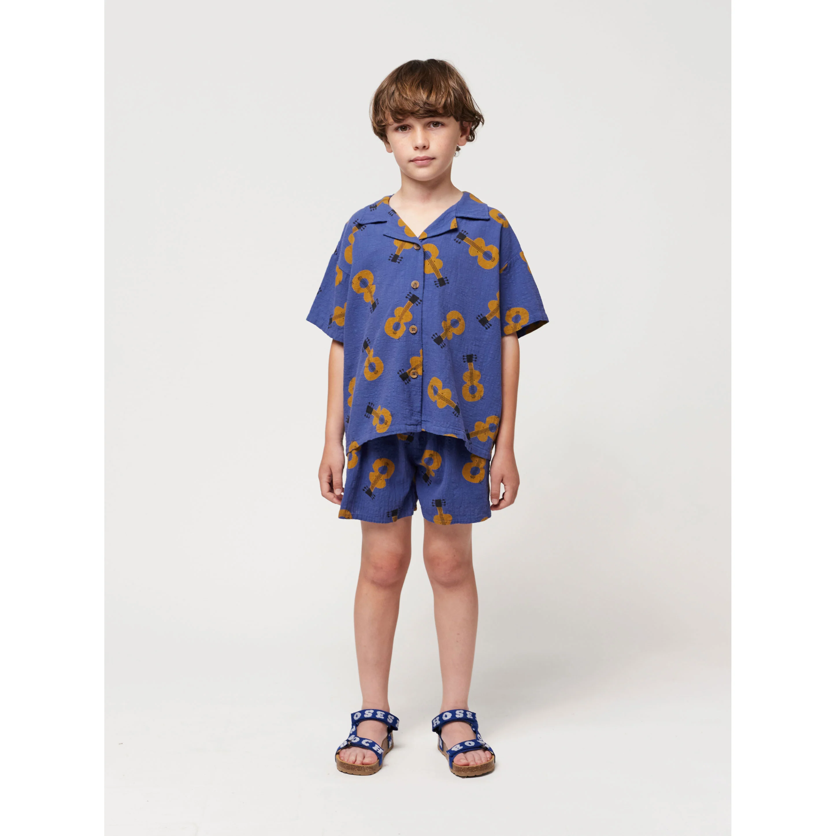 Bobo Choses Navy Blue Acoustic Guitar All Over Woven Shirt - Image 2