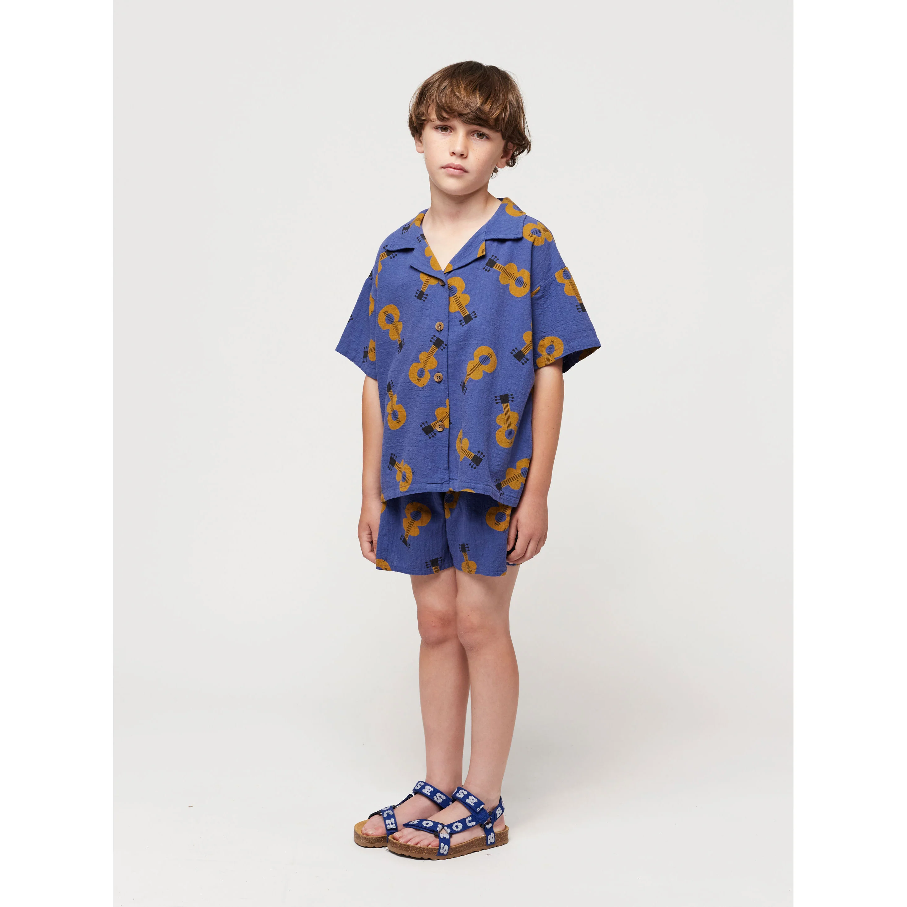 Bobo Choses Navy Blue Acoustic Guitar All Over Woven Shirt - Image 3