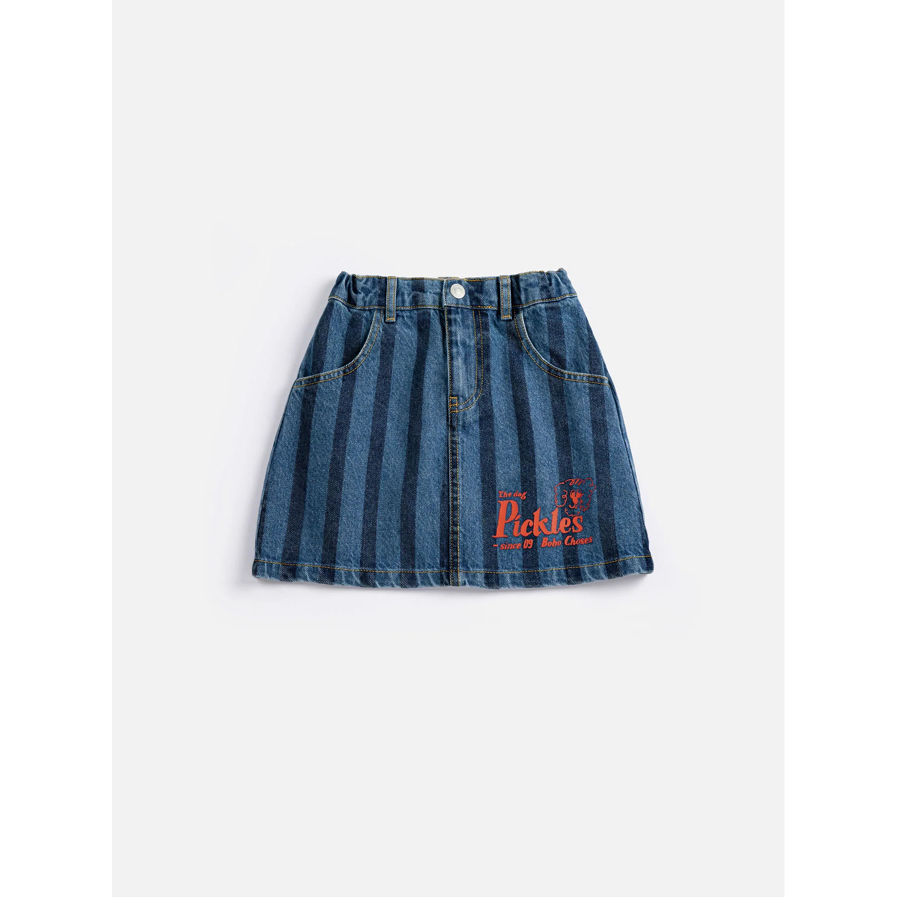Bobo Choses Navy Blue Dog Striped Denim Skirt