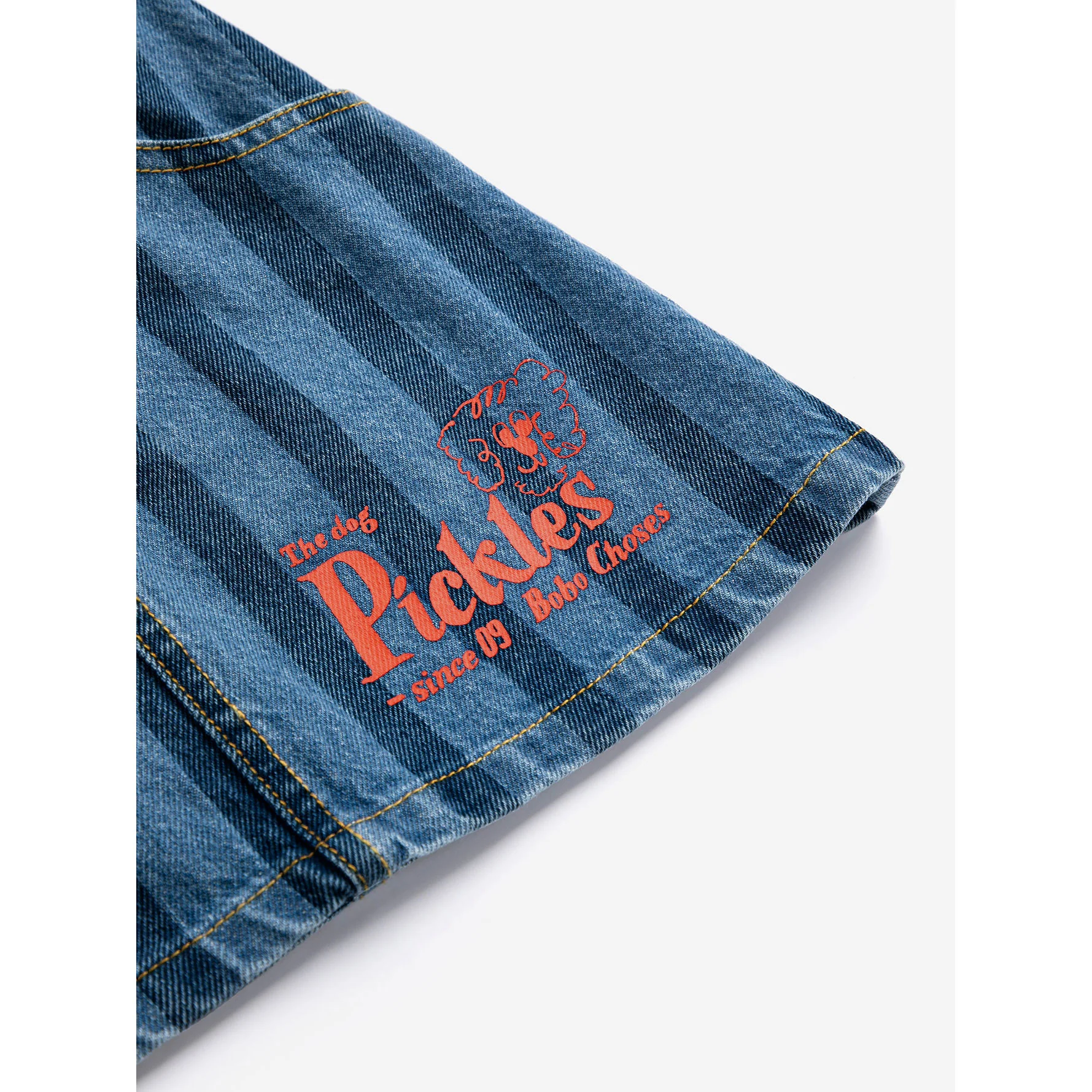Bobo Choses Navy Blue Dog Striped Denim Skirt - Image 2