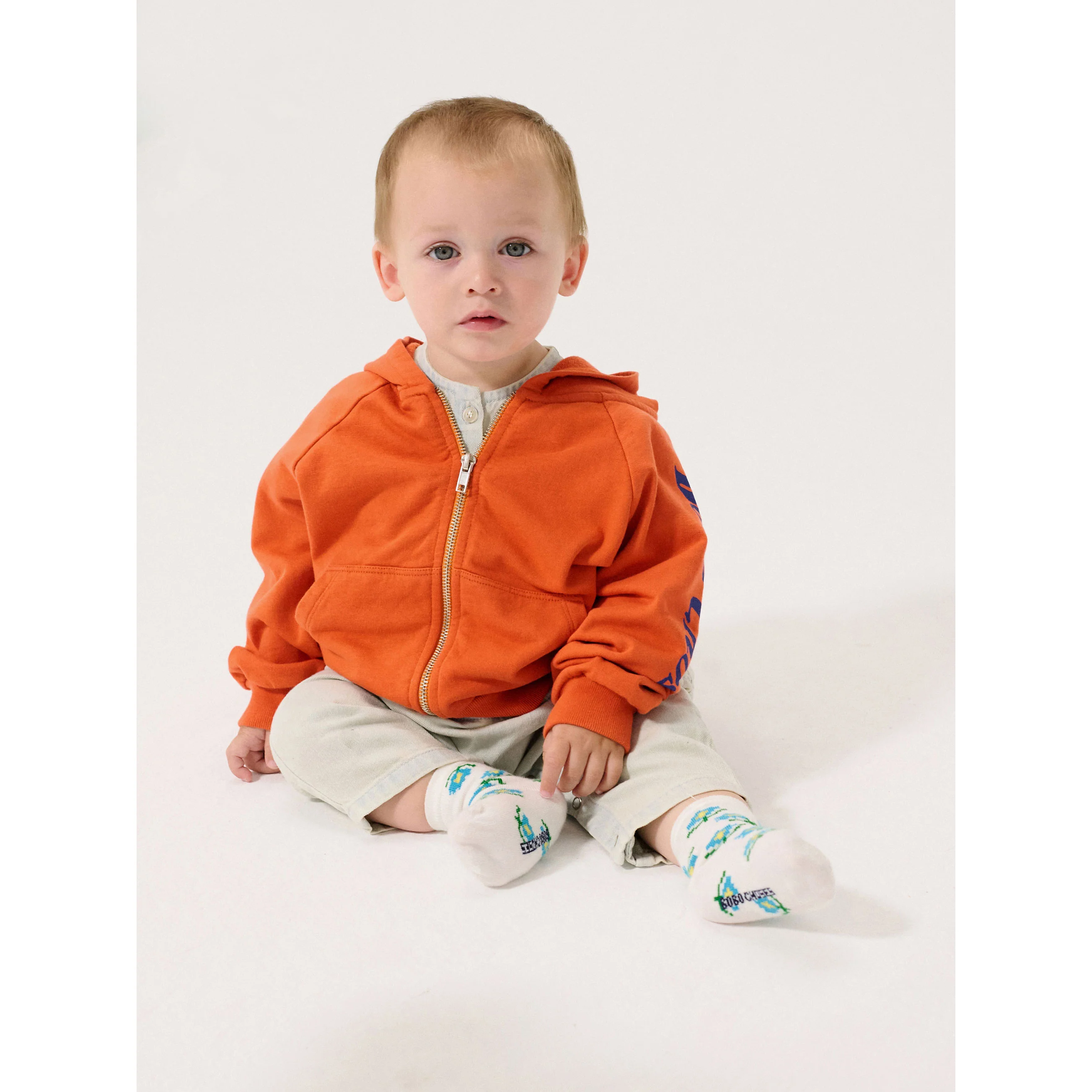 Bobo Choses Orange Bobo Choses Zipped Baby Hoddie - Image 4