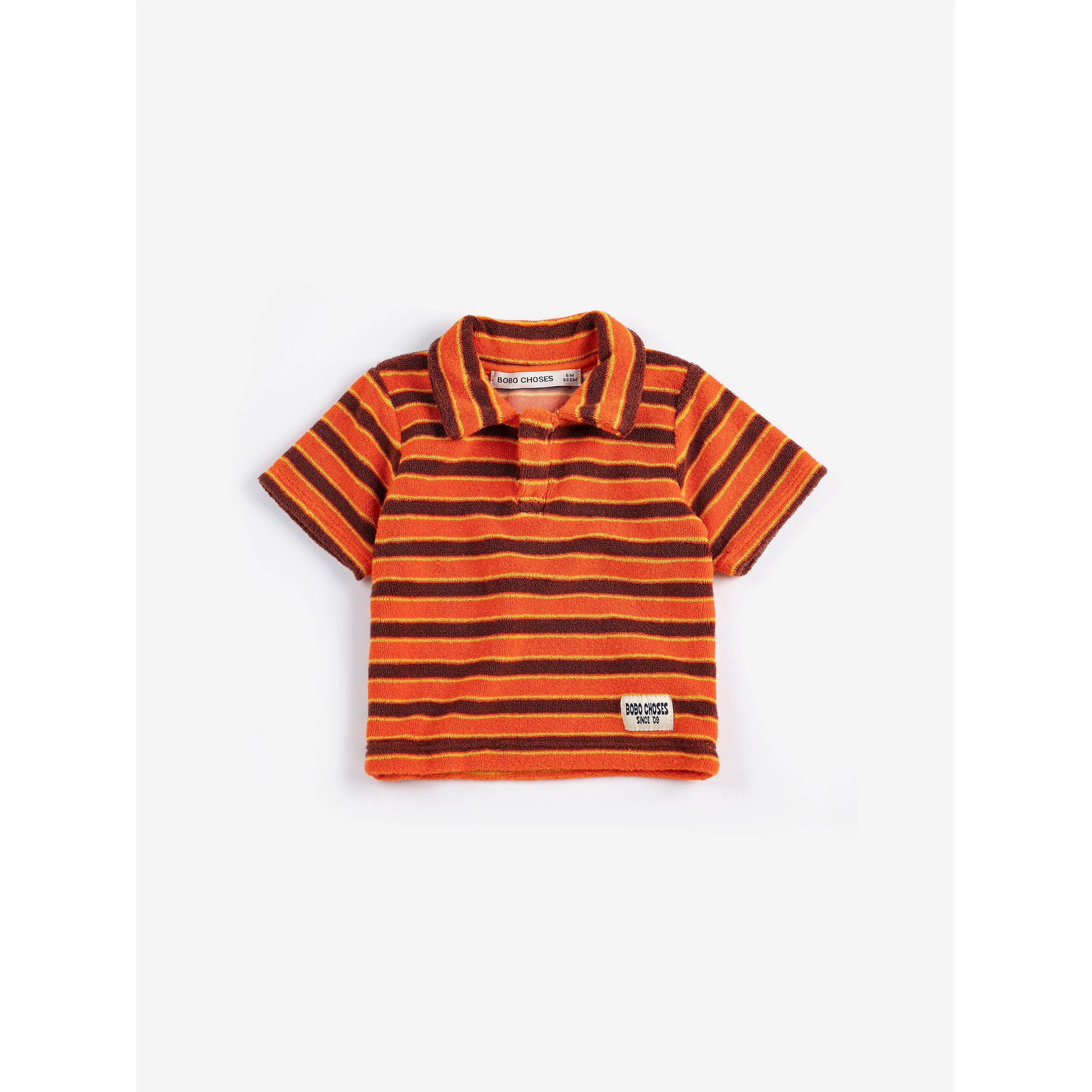 Bobo Choses Orange Striped Brick Terry  Baby Polo