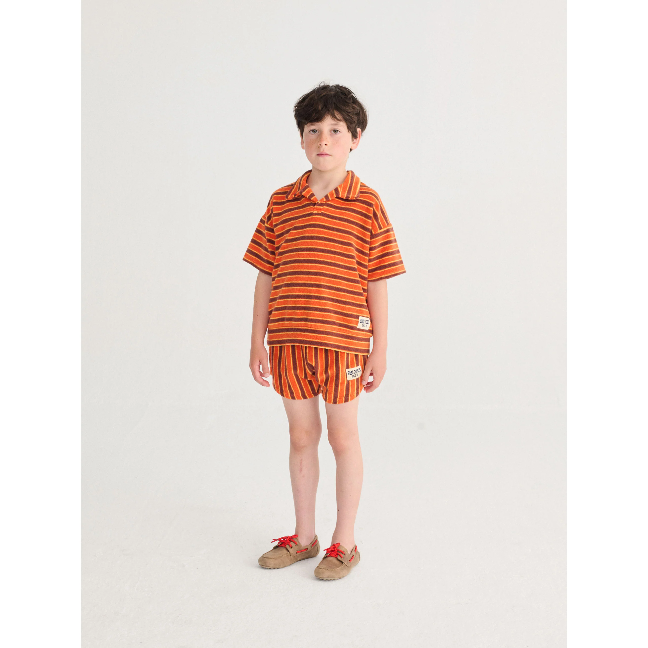 Bobo Choses Orange Striped Brick Terry Polo - Image 2