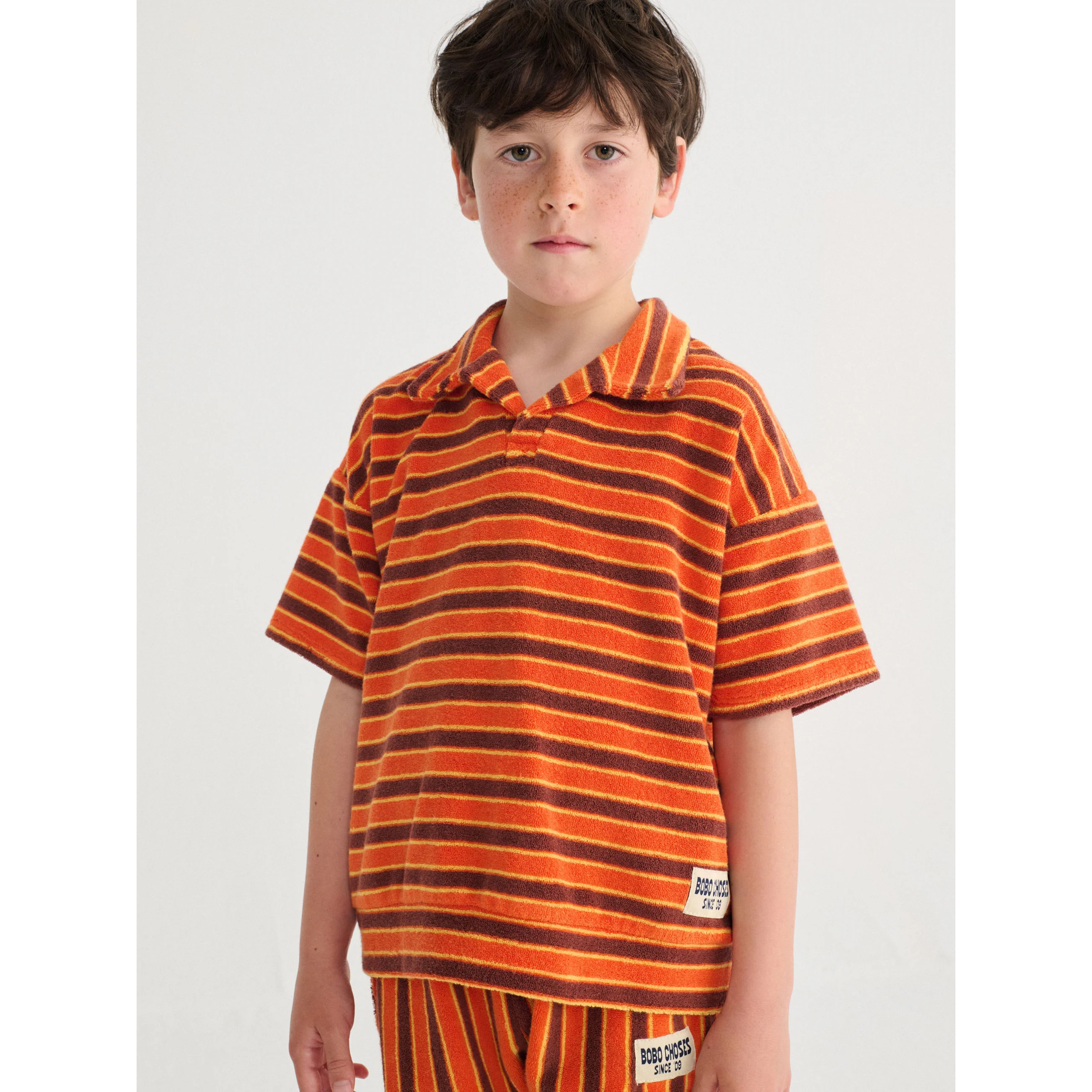 Bobo Choses Orange Striped Brick Terry Polo - Image 4