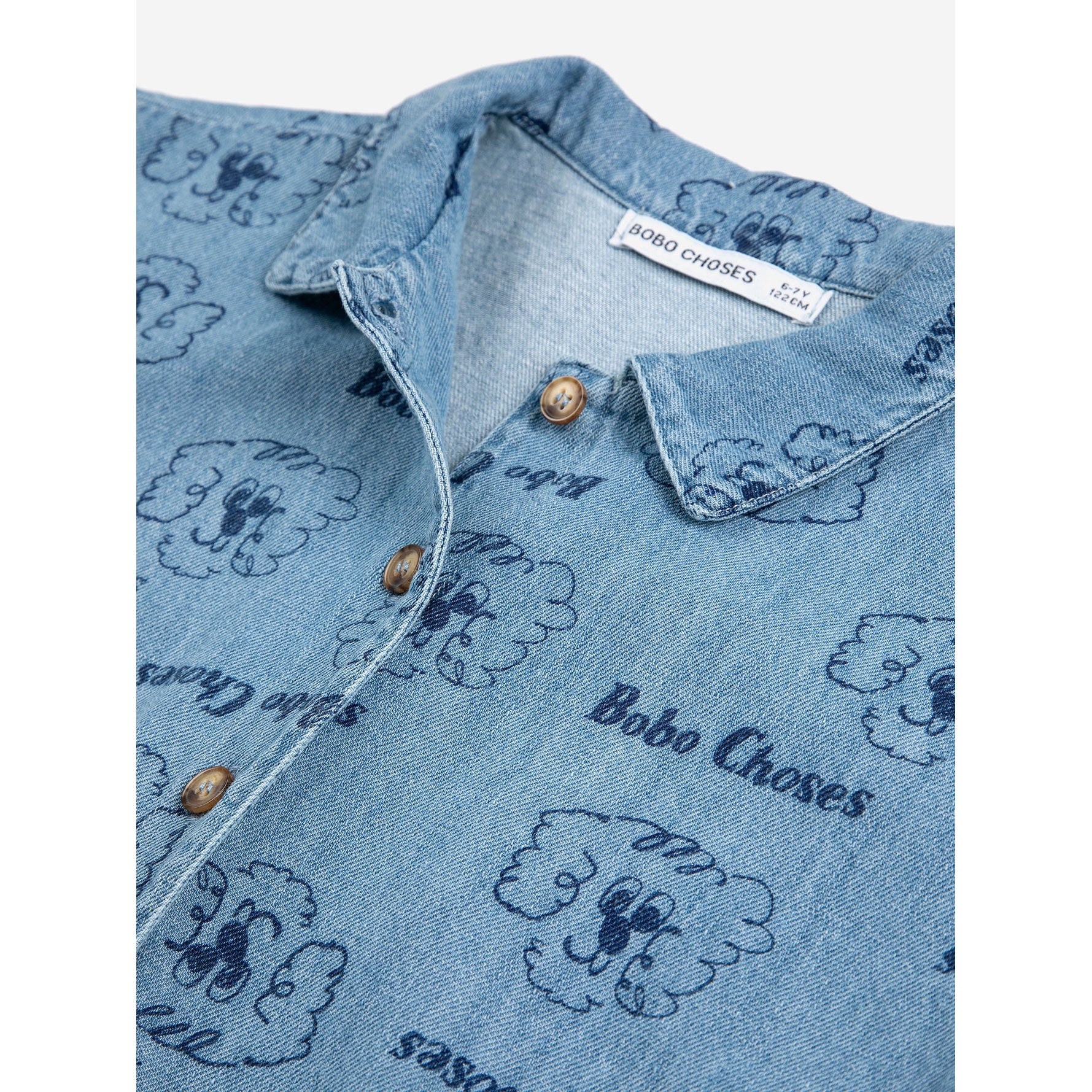 Bobo Choses Prussian Blue Dog All Over Denim Shirt - Image 3