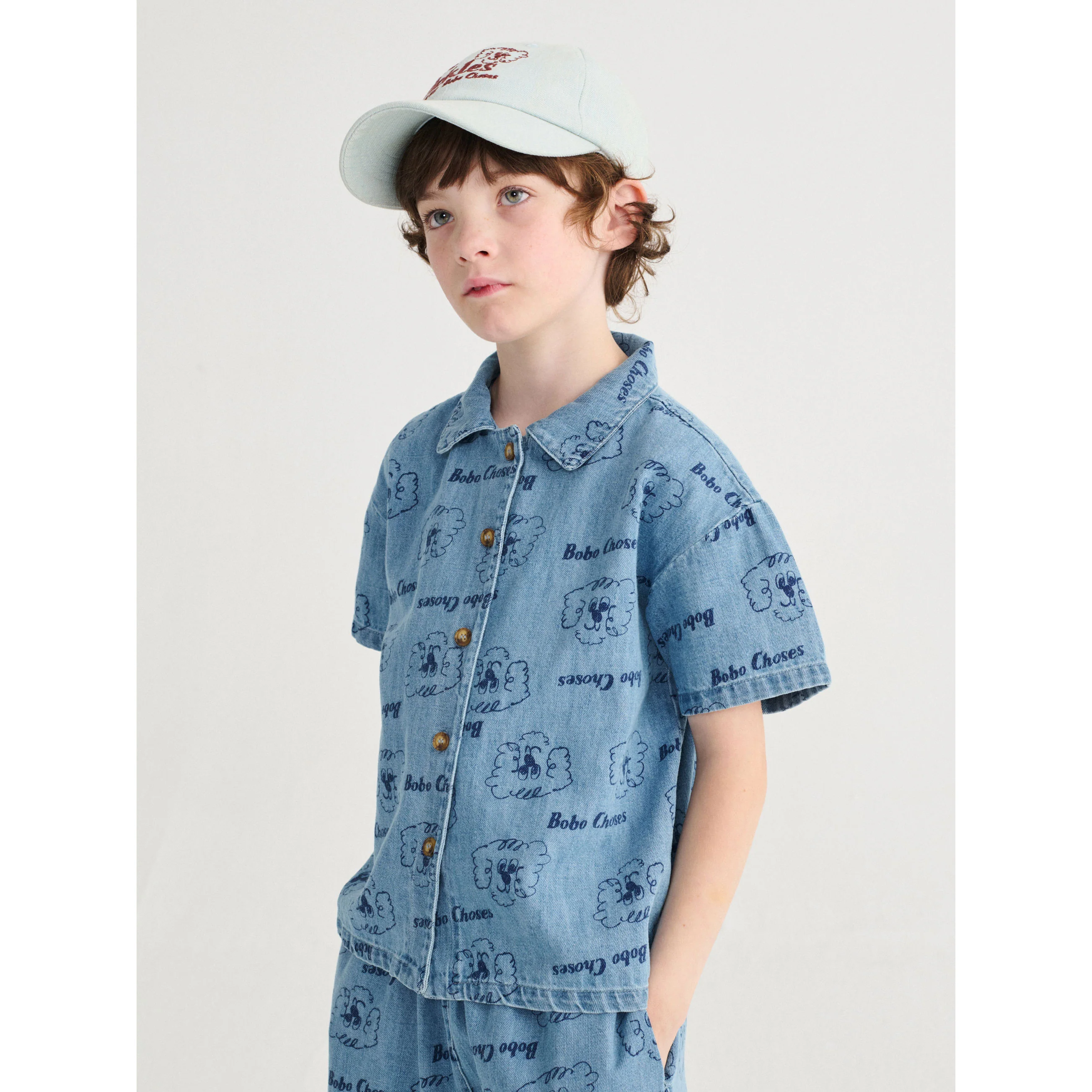 Bobo Choses Prussian Blue Dog All Over Denim Shirt - Image 5