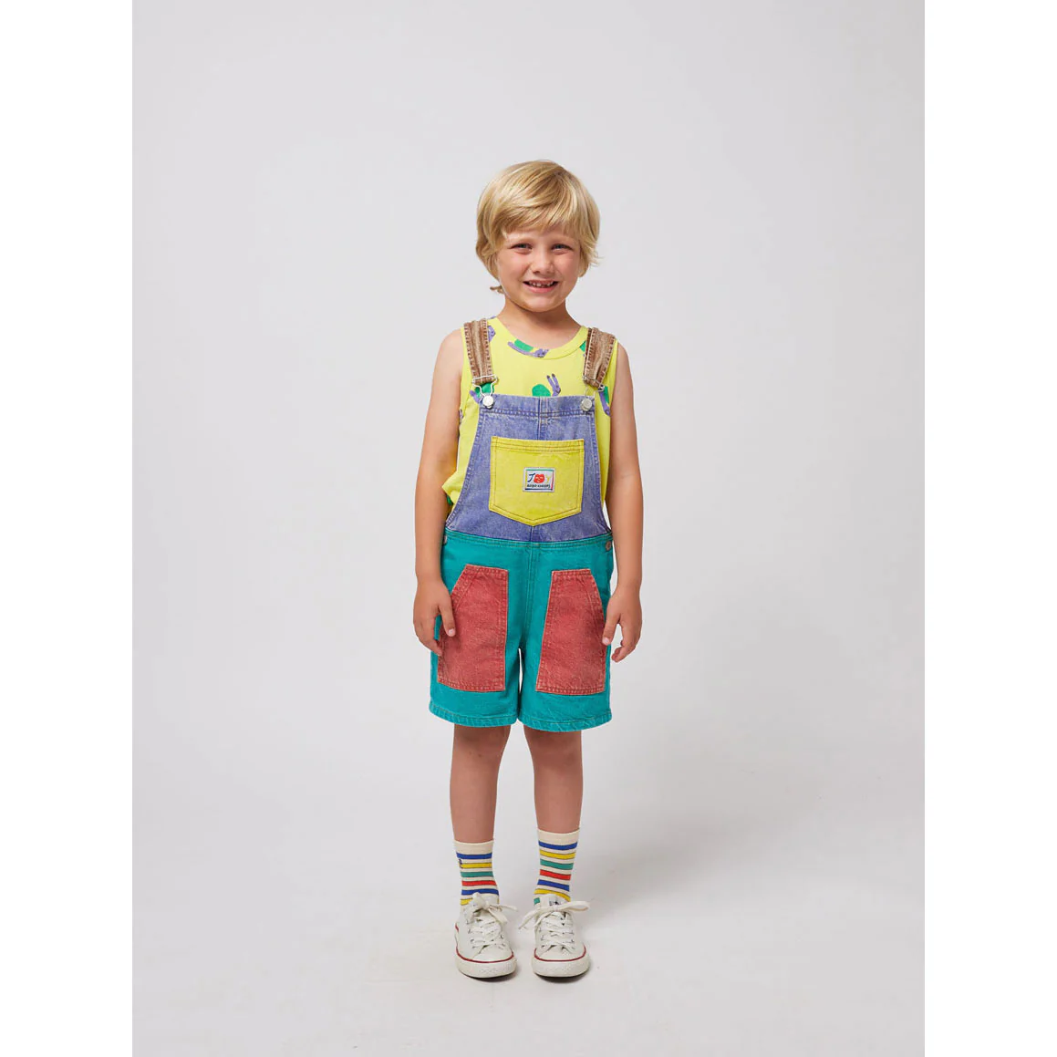 Bobo Choses Smiling Color Block Denim Dungaree - Image 2