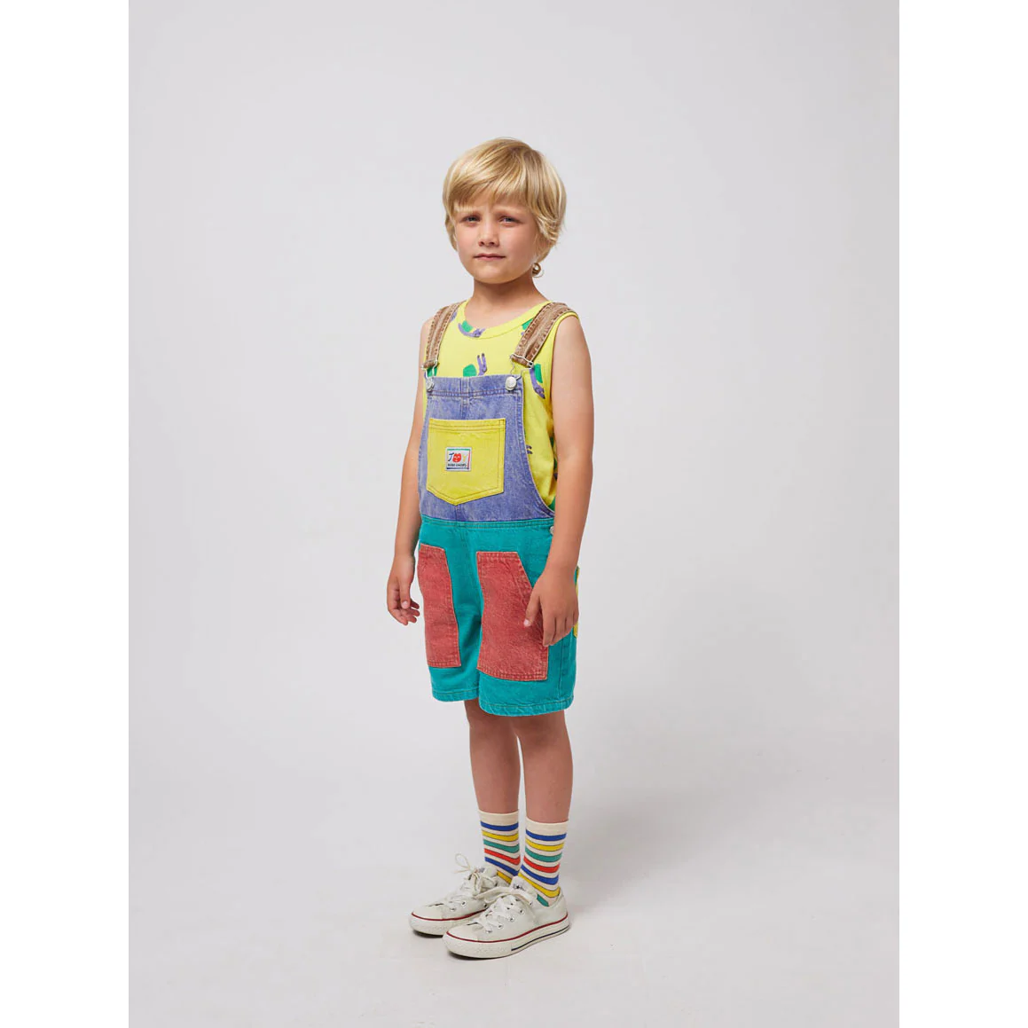 Bobo Choses Smiling Color Block Denim Dungaree - Image 3