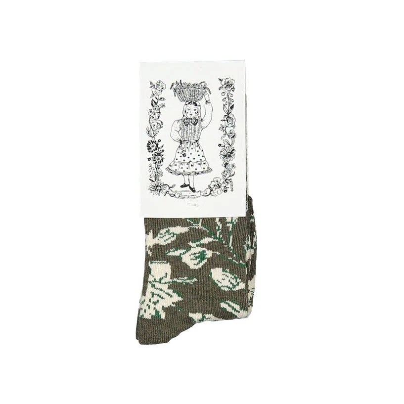 Bonjour Kaki Flowers Socks