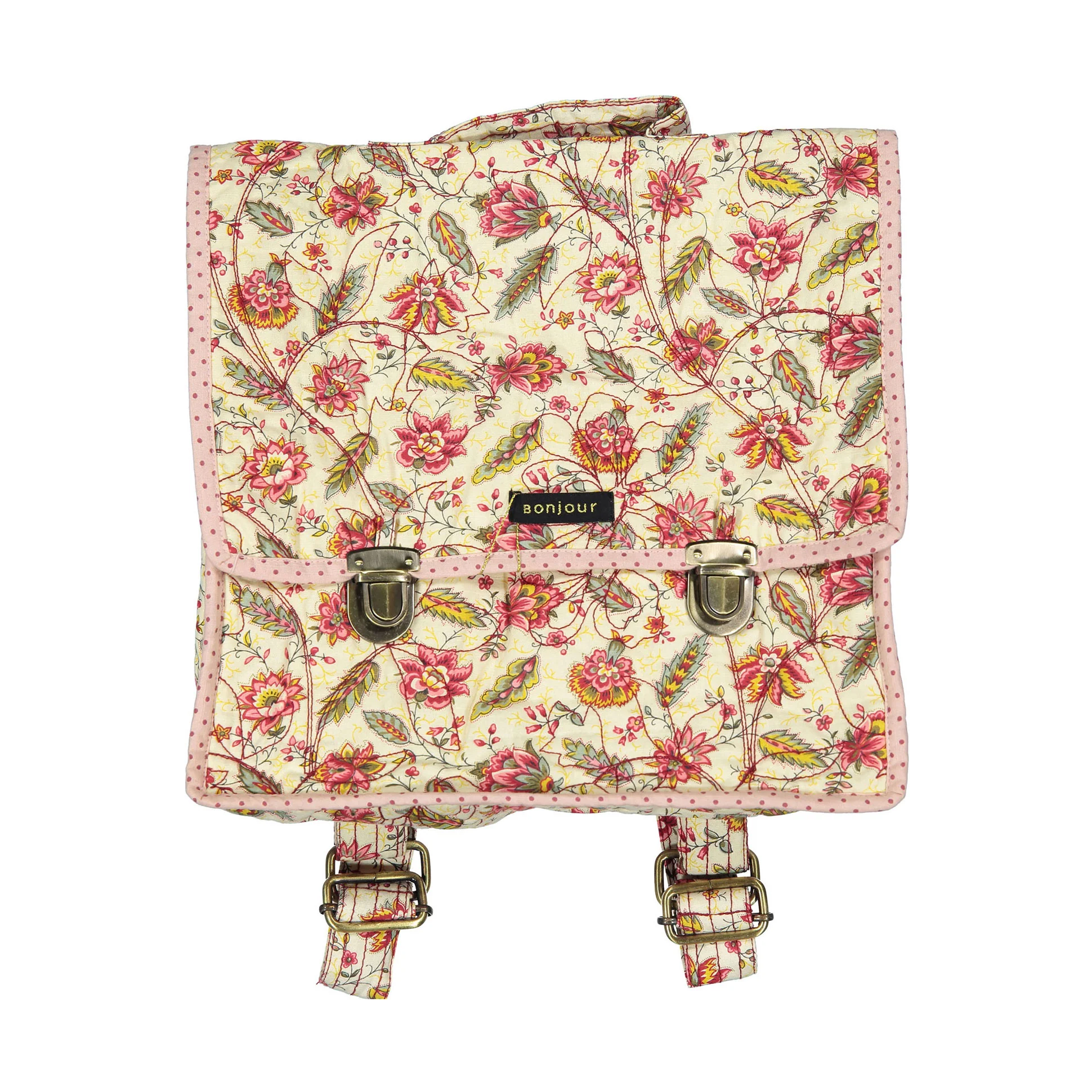 Bonjour Aline Print / Pink Dot Print Piping School Bag