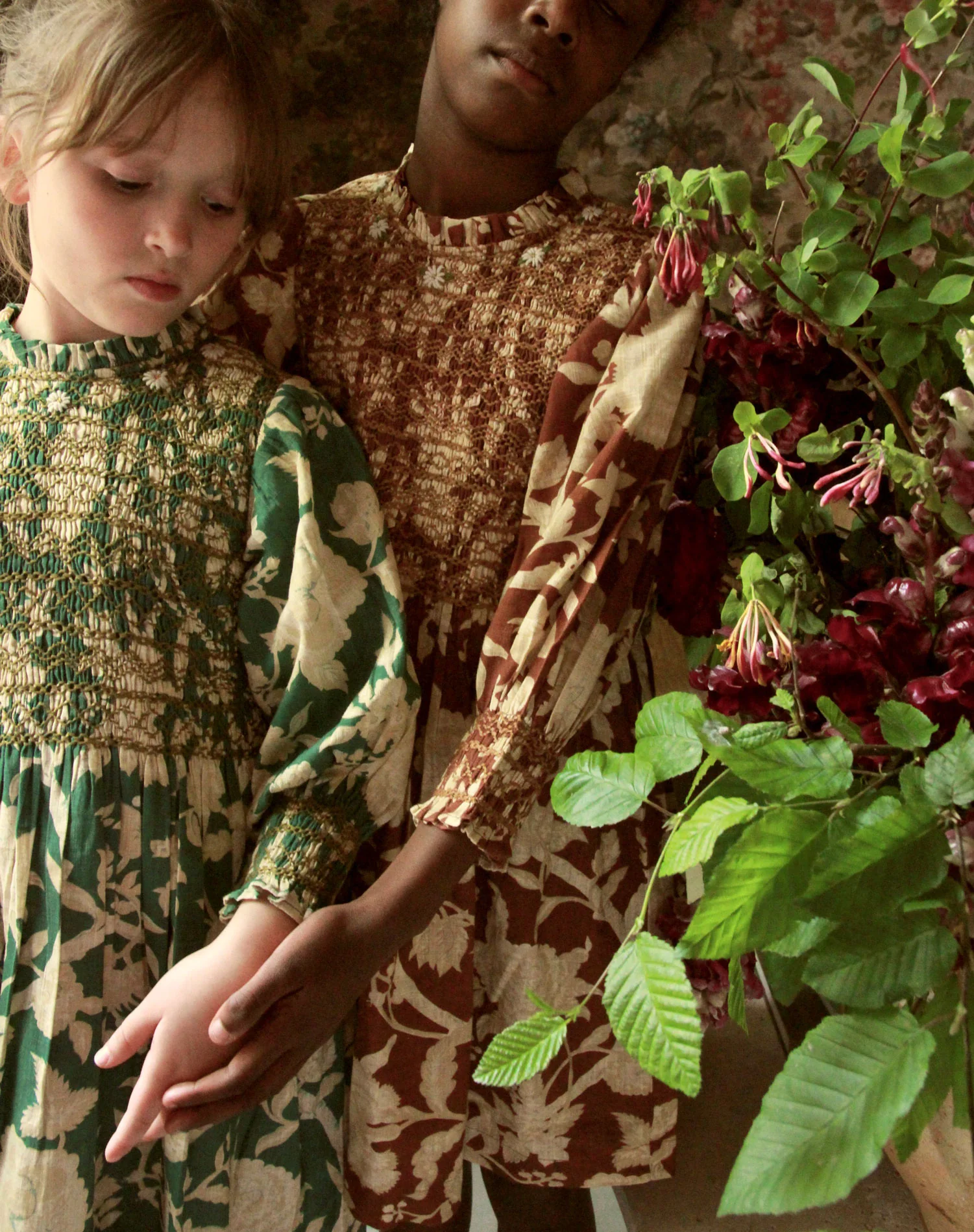 Bonjour Autumnal Green Flower Handsmock Dress - Image 3