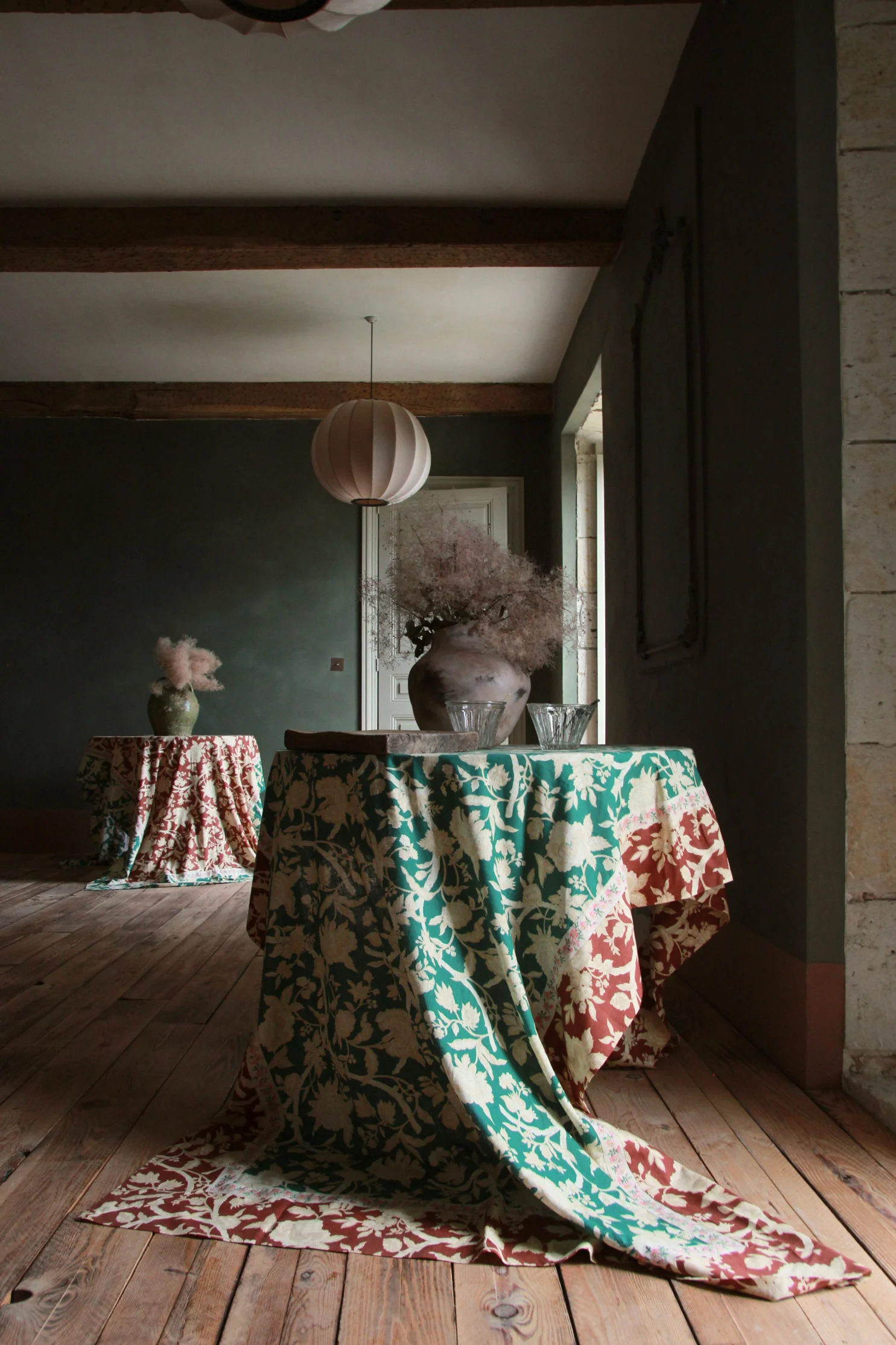 Bonjour Autumnal Green Flower Tablecloth - Image 2