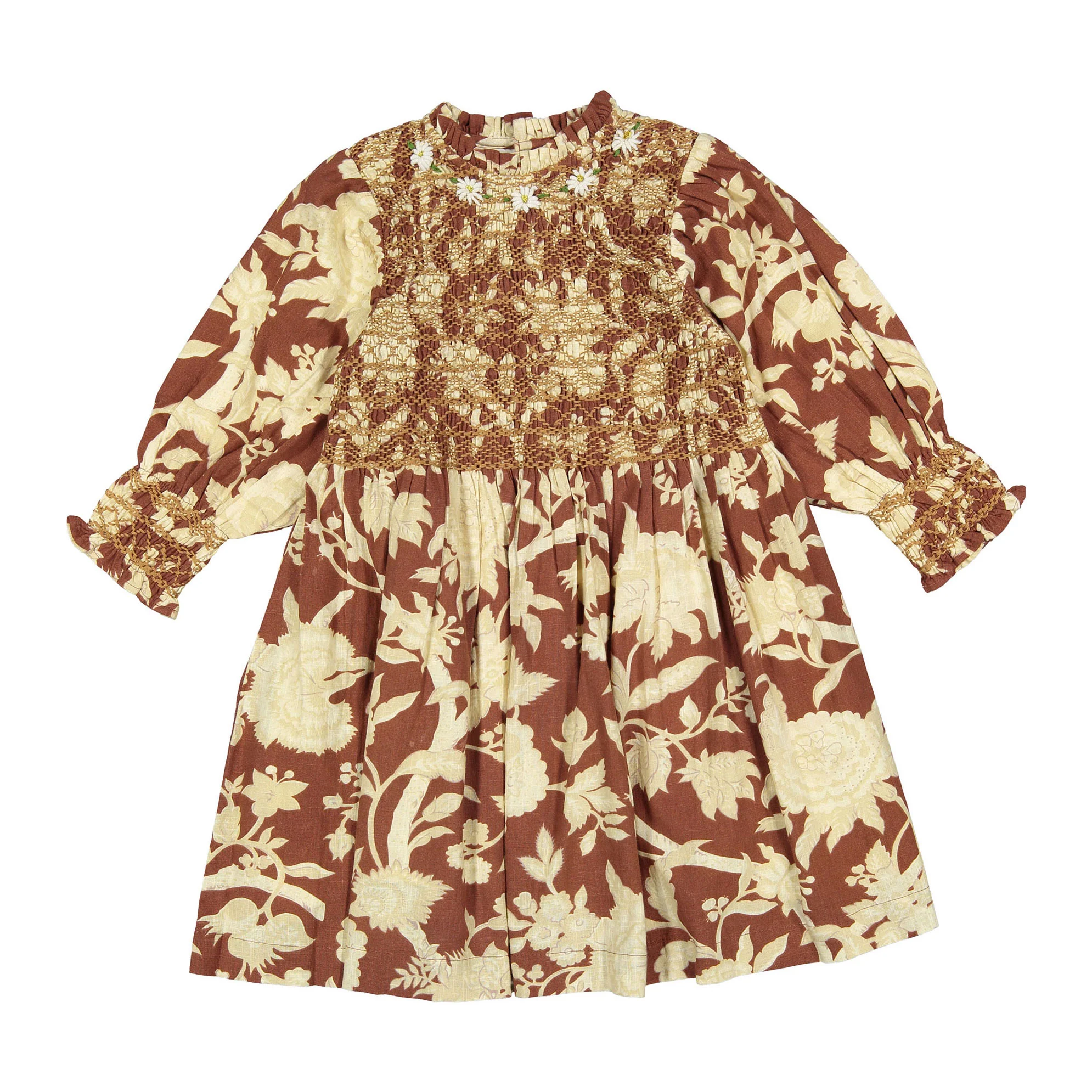Bonjour Autumnal Red Flower Handsmock Dress