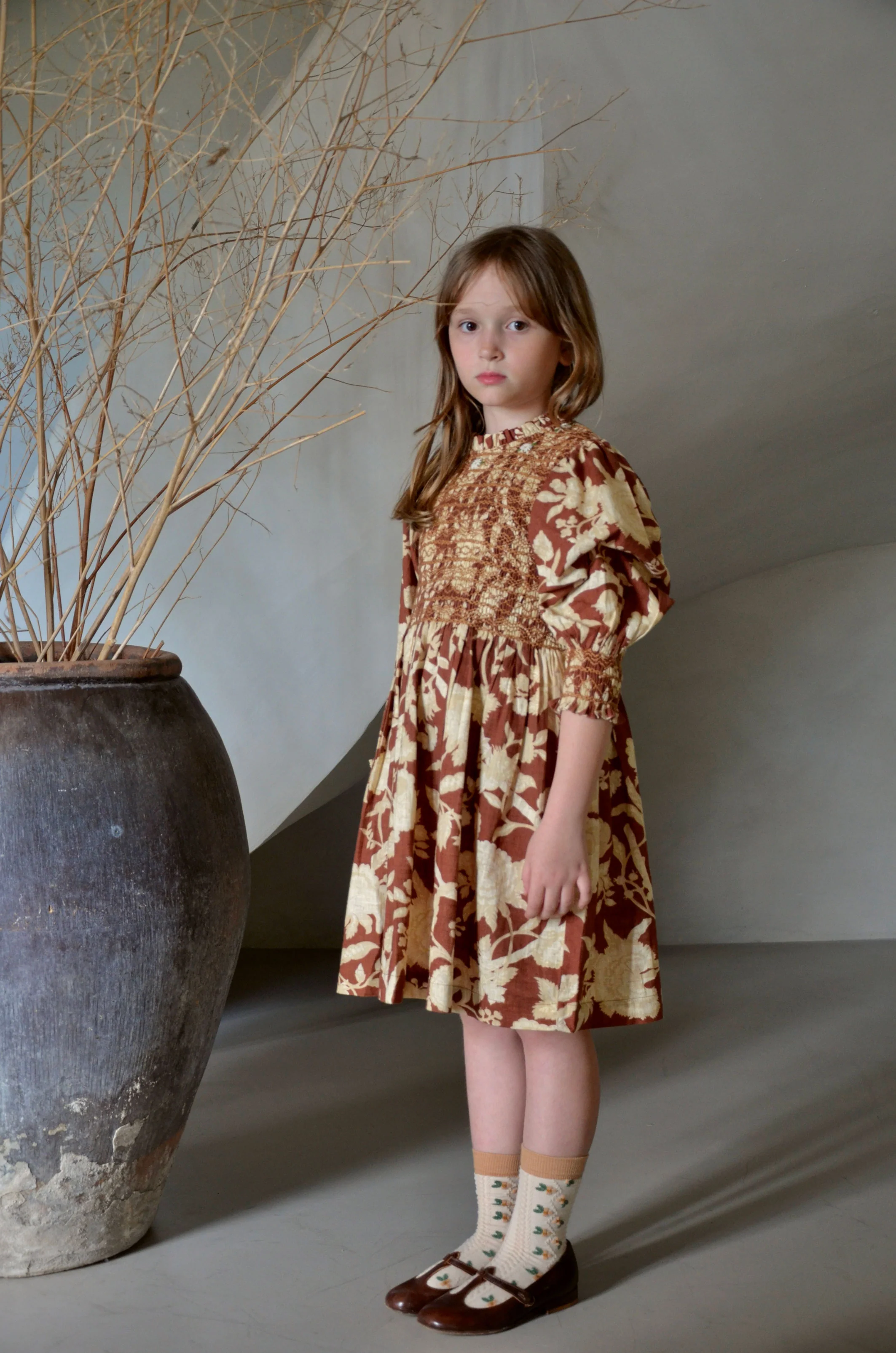 Bonjour Autumnal Red Flower Handsmock Dress - Image 2