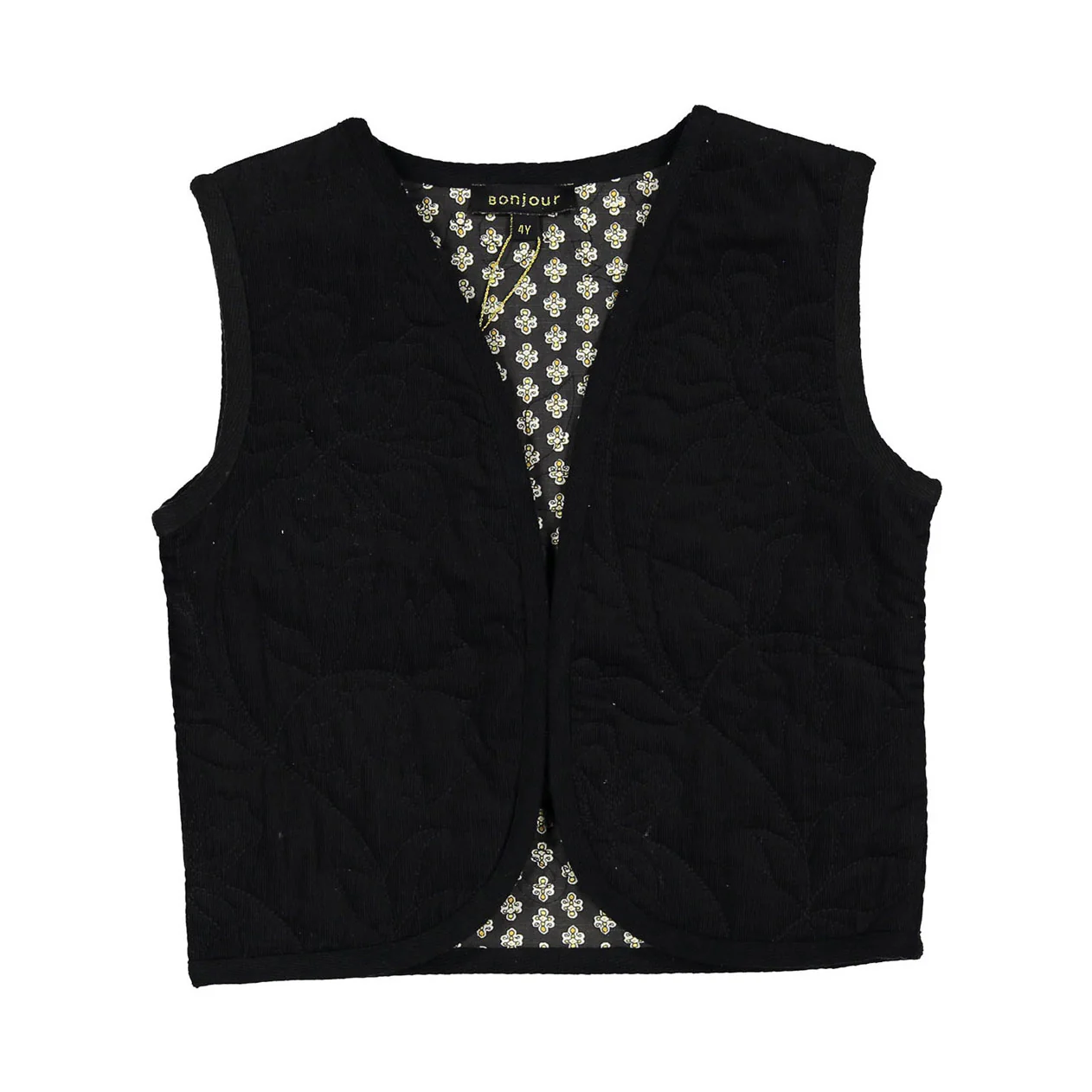 Bonjour Black Baby Cord Reversible Quilted Sleeveless Jacket