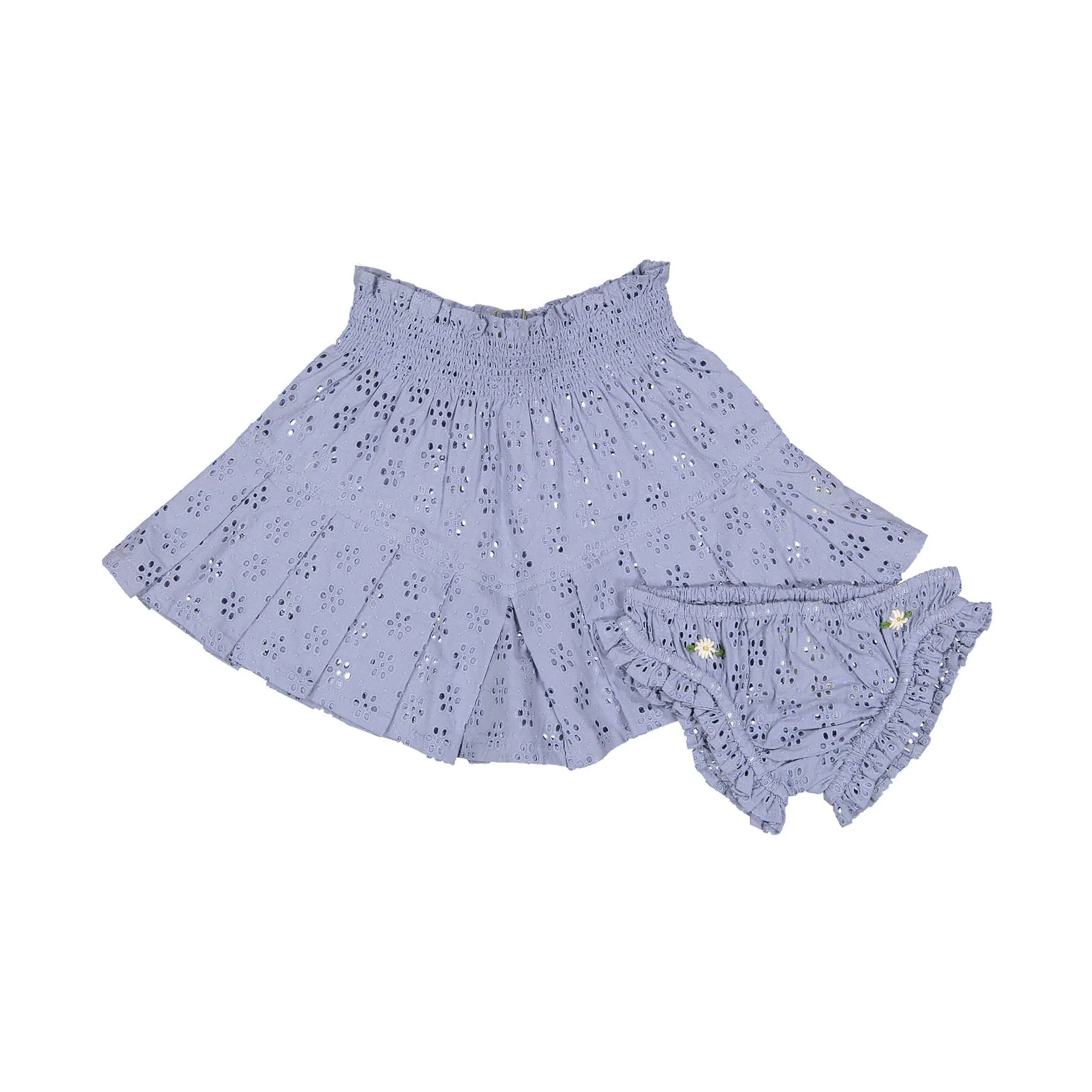 Bonjour Blue Broderie Anglaise Pleated Skirt + Panty Set